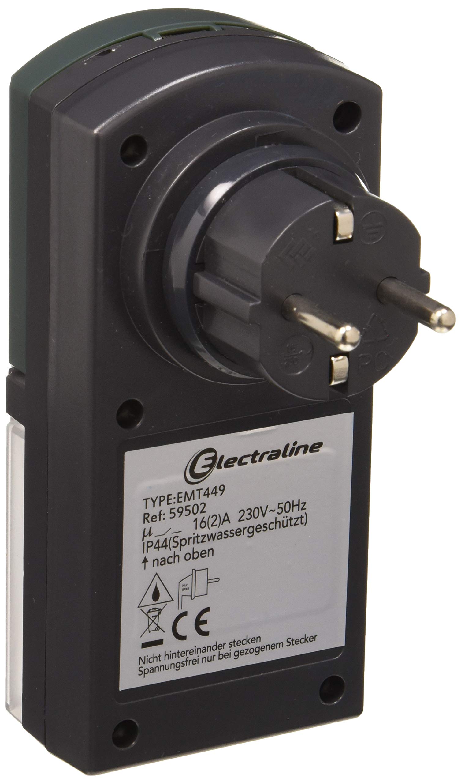 Electraline 59502 Outdoor Digital Timer with Daily Programming, IP44 Waterproof, Green - Perfect for Garden Lights, Pool Pumps & Holiday Decorations