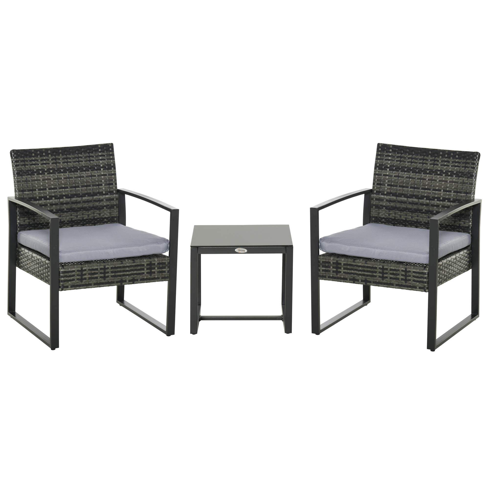 Outsunny 3-Piece Patio Furniture Set - 42.5x40x39 inch Rattan Dining Table & 2 Chairs with Cushions - Waterproof Outdoor Garden, Balcony, Terrace Furniture - Perfect for Backyard, Poolside & BBQ Parties