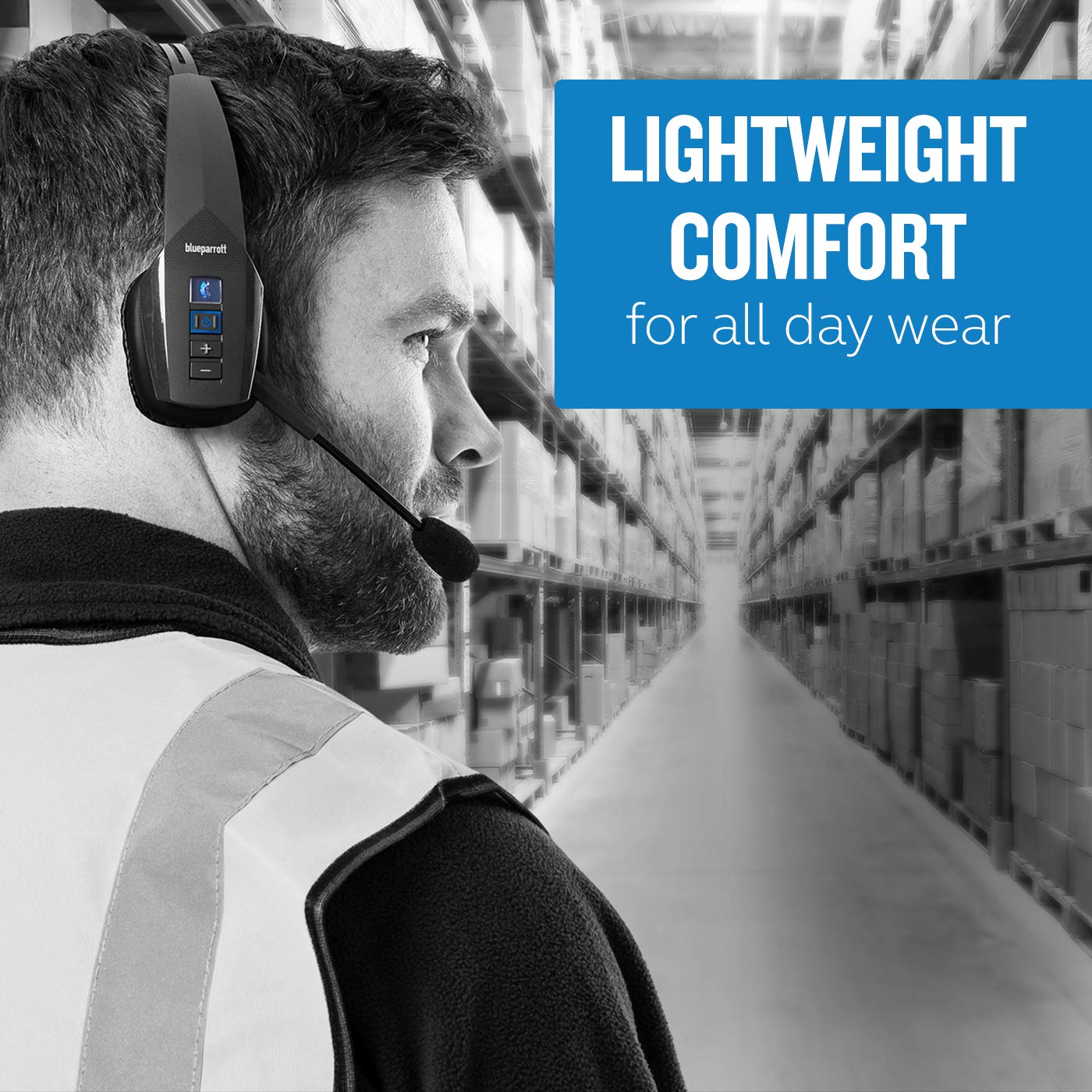 BlueParrott B350-XT Mono Bluetooth Wireless Headset with Noise Canceling Mic - 96% Noise Reduction, Adjustable Lightweight Headband, IP54 Protection, 24-Hour Battery Life - Ideal for Truckers, Call Centers & Noisy Work Environments (Black)