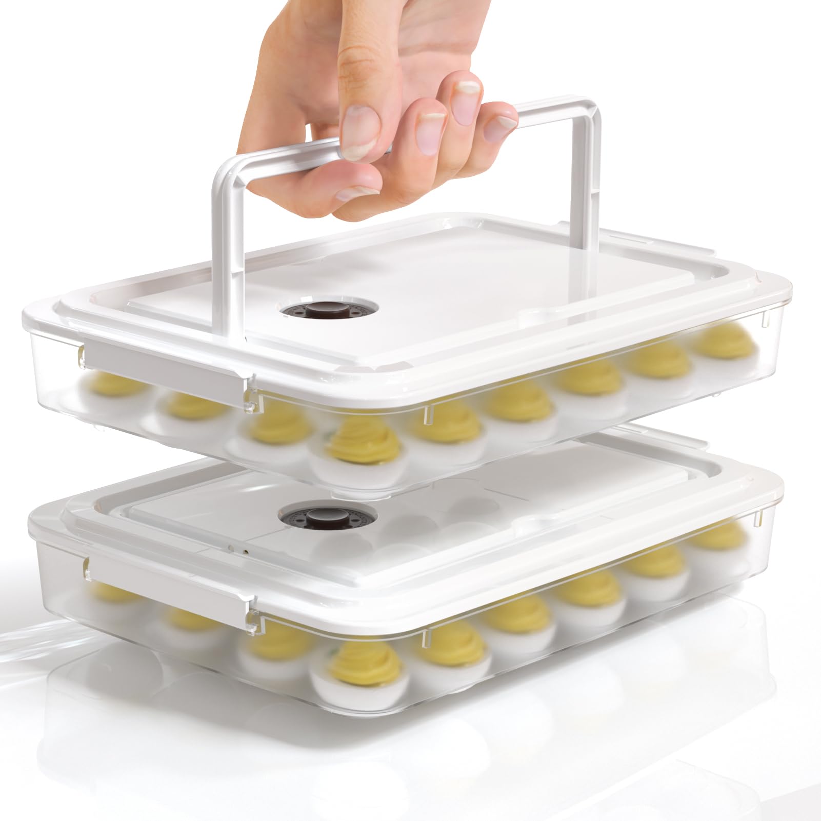 Premium Plastic Deviled Egg Container Set of 2 with Lid & Handle - Holds 48 Eggs - Clear Fridge Storage Tray - Perfect for Picnics, Parties, Easter, Potlucks & Family Gatherings - Portable Deviled Egg Carrier for Outdoor Events & Holiday Celebrations