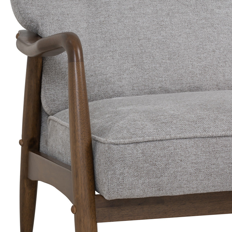 FIGARO Mid-Century Modern Lounge Chair - Walnut Wood Frame & Grey Upholstery - Stylish Accent Chair for Living Room, Office, or Reading Nook