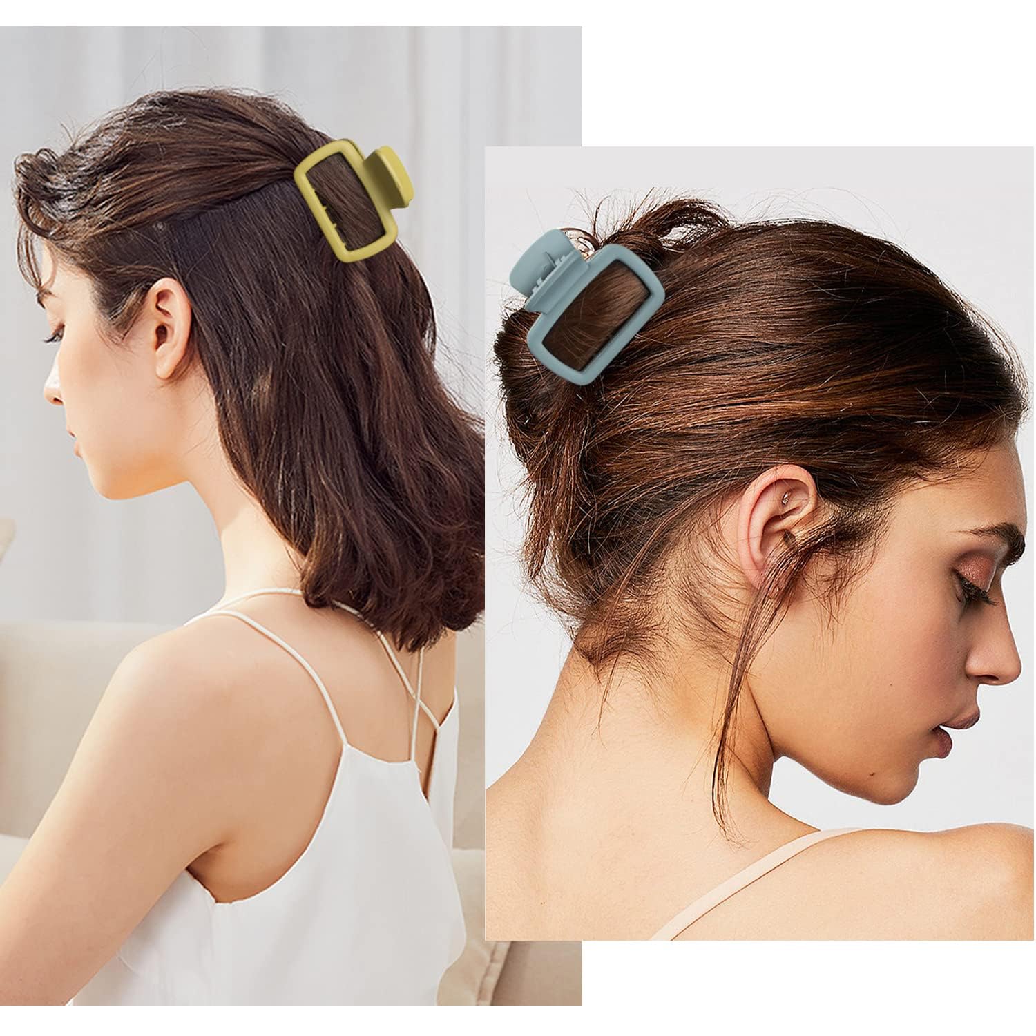 Bakefy 6-Piece Square Hair Claw Clips for Women - Small Clear Plastic Non-Slip Hair Clamps for Thin Hair, Fashionable Hair Accessories for Girls & Women with Long Curly Hair - Perfect for School, Work, Parties & Everyday Styling