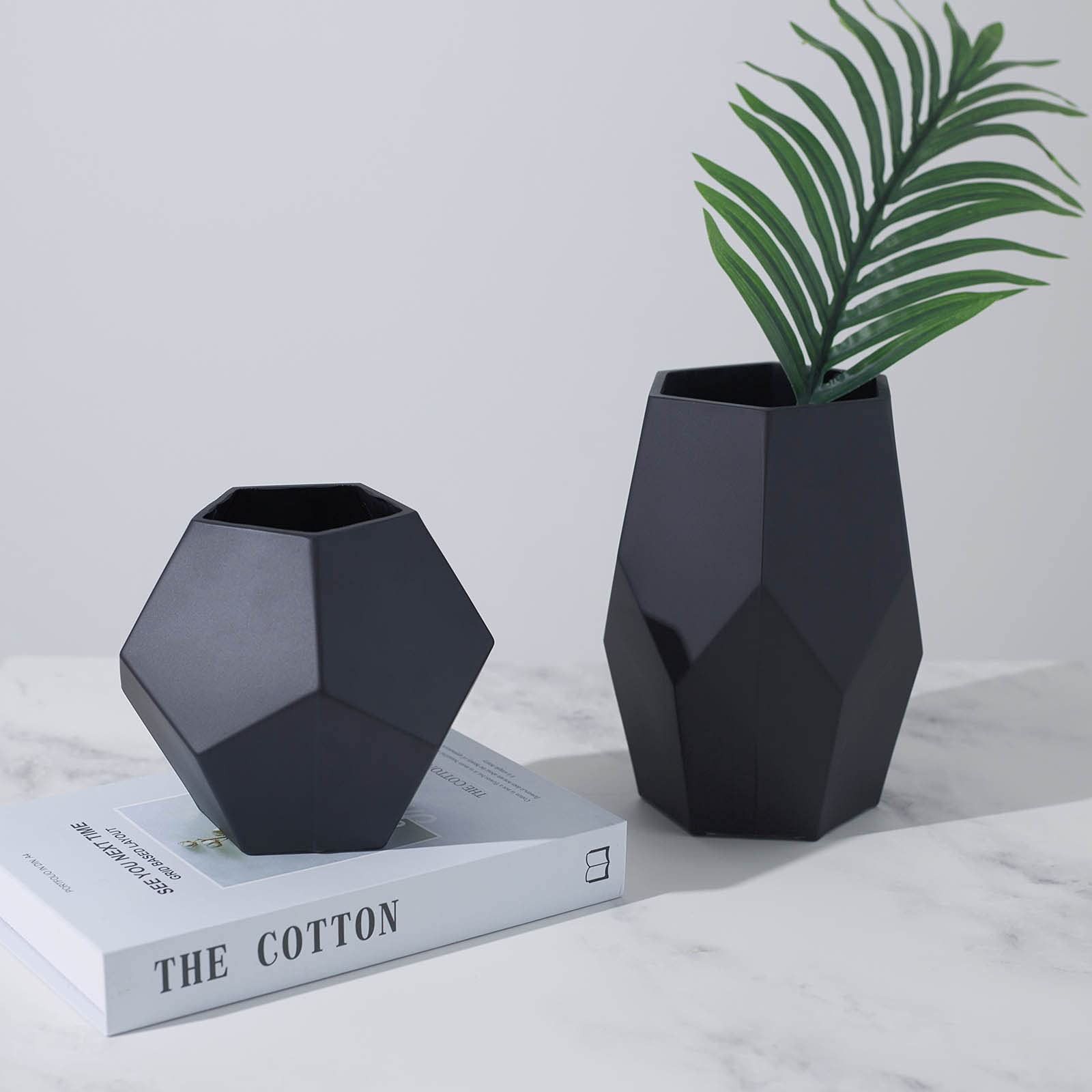 2 Pack Modern Glass Flower Vases - Geometric Art Decor for Home, Living Room, Kitchen, Wedding & Office Centerpiece - Perfect for Displaying Fresh Flowers, Candles or as Elegant Table Decor