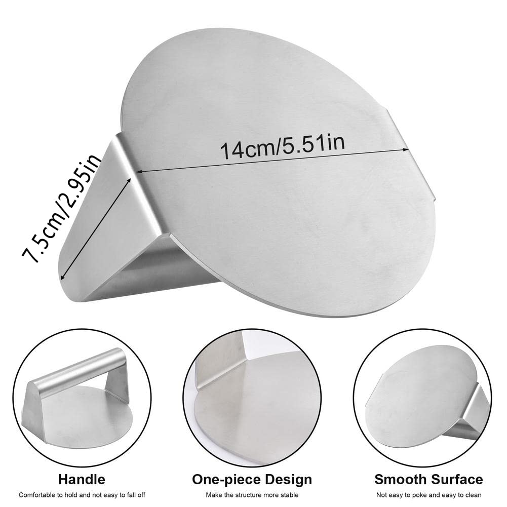 Stainless Steel Burger Press for Griddle - 5.5 Inch Round Hamburger Patty Maker, Non-Stick Bacon Press & Smasher for Flat Top Grill - Perfect for BBQ, Camping & Home Kitchen Cooking