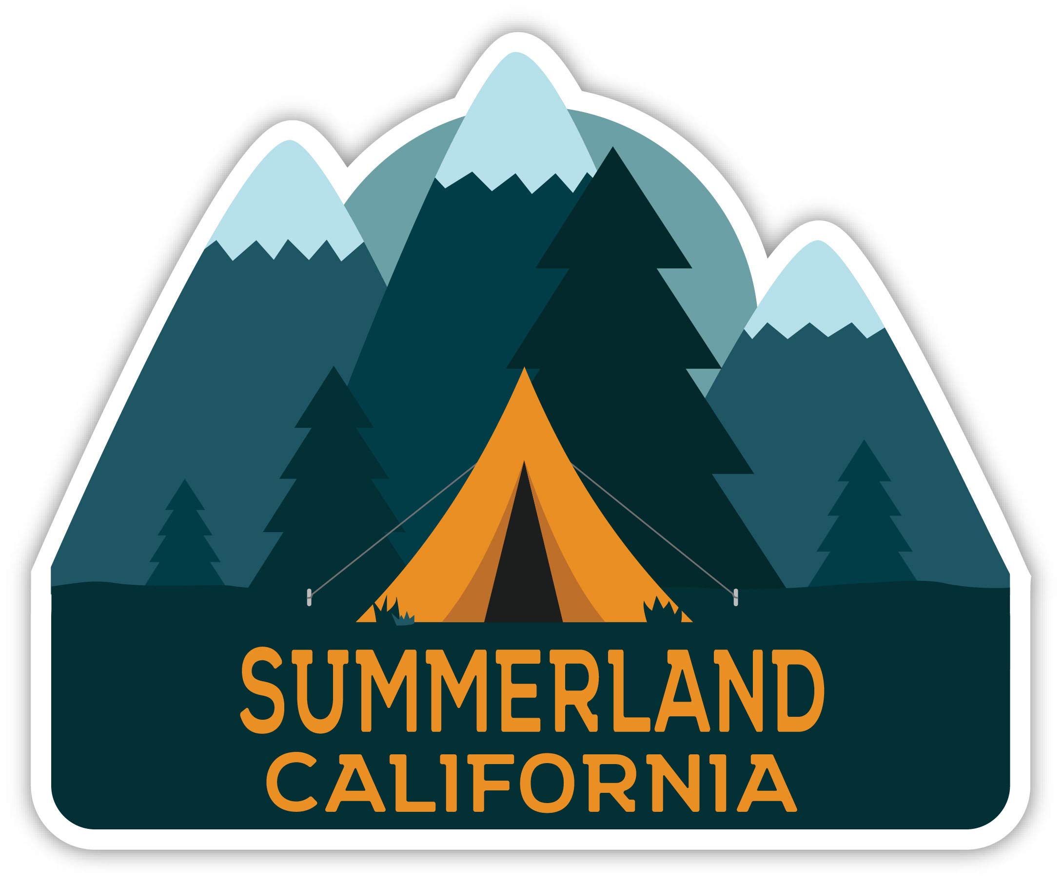 Summerland California Souvenir - 2-Inch Vinyl Decal Sticker with Camping Tent Design - Perfect for Laptops, Water Bottles & Travel Gear