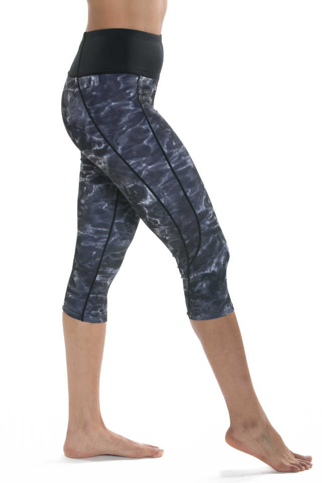 Women's High Waist Capri Swim Leggings - Quick Dry Workout Aqua Design for Yoga, Beach & Pool Activities
