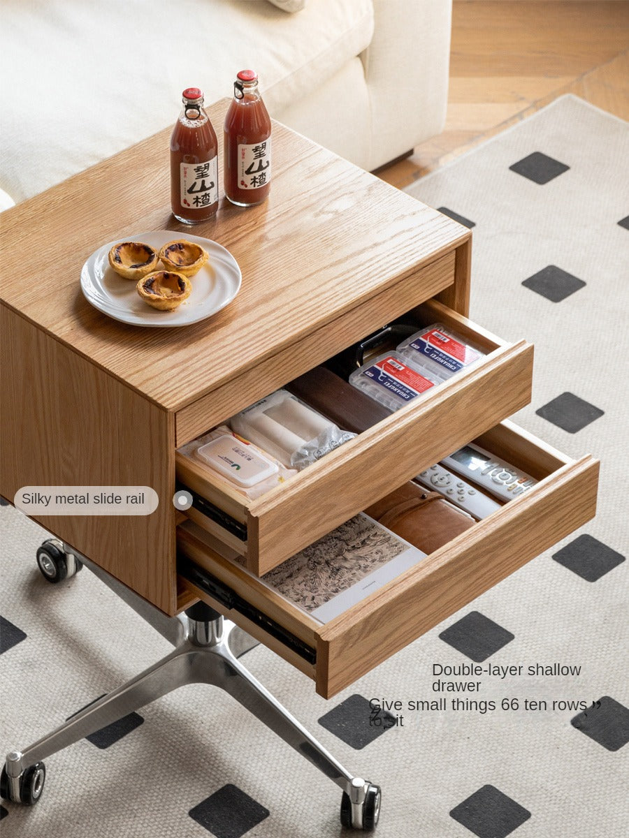 Solid Oak Wood Lift-Top Side Table with Wheels - Perfect for Living Room, Bedroom, or Office as Coffee Table, Nightstand, or Mobile Workstation