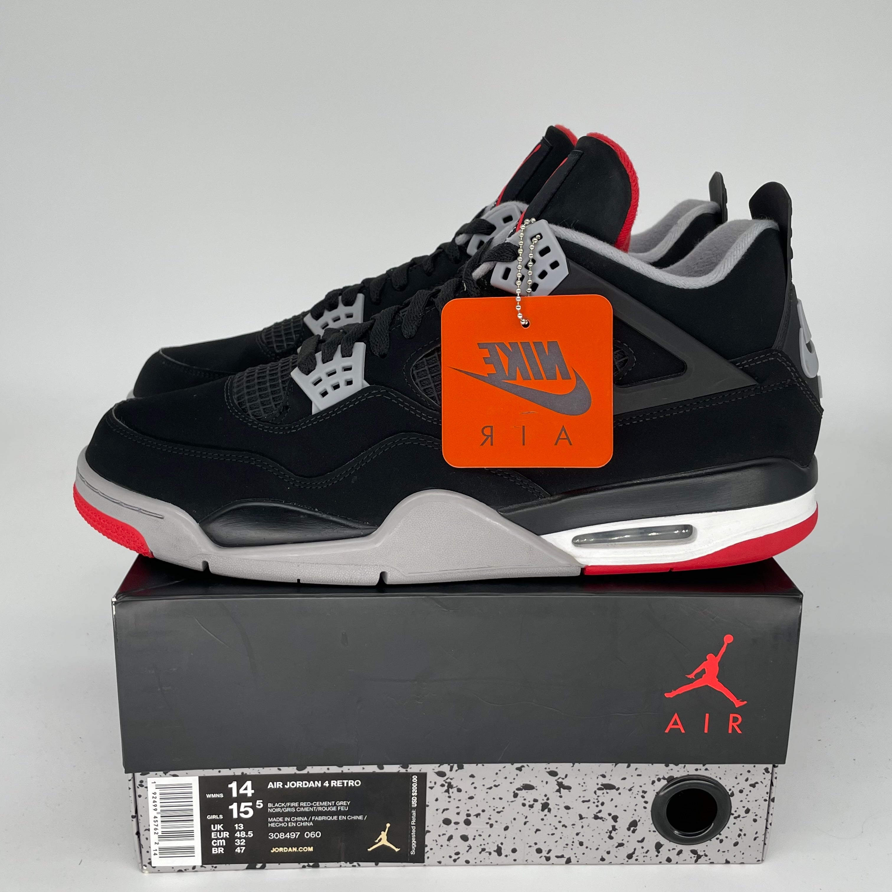 AIR JORDAN 4 BRED Men's Basketball Shoes Size 14 - Black/Red (308497-060) | Retro Sneakers for Streetwear & Sports Fashion