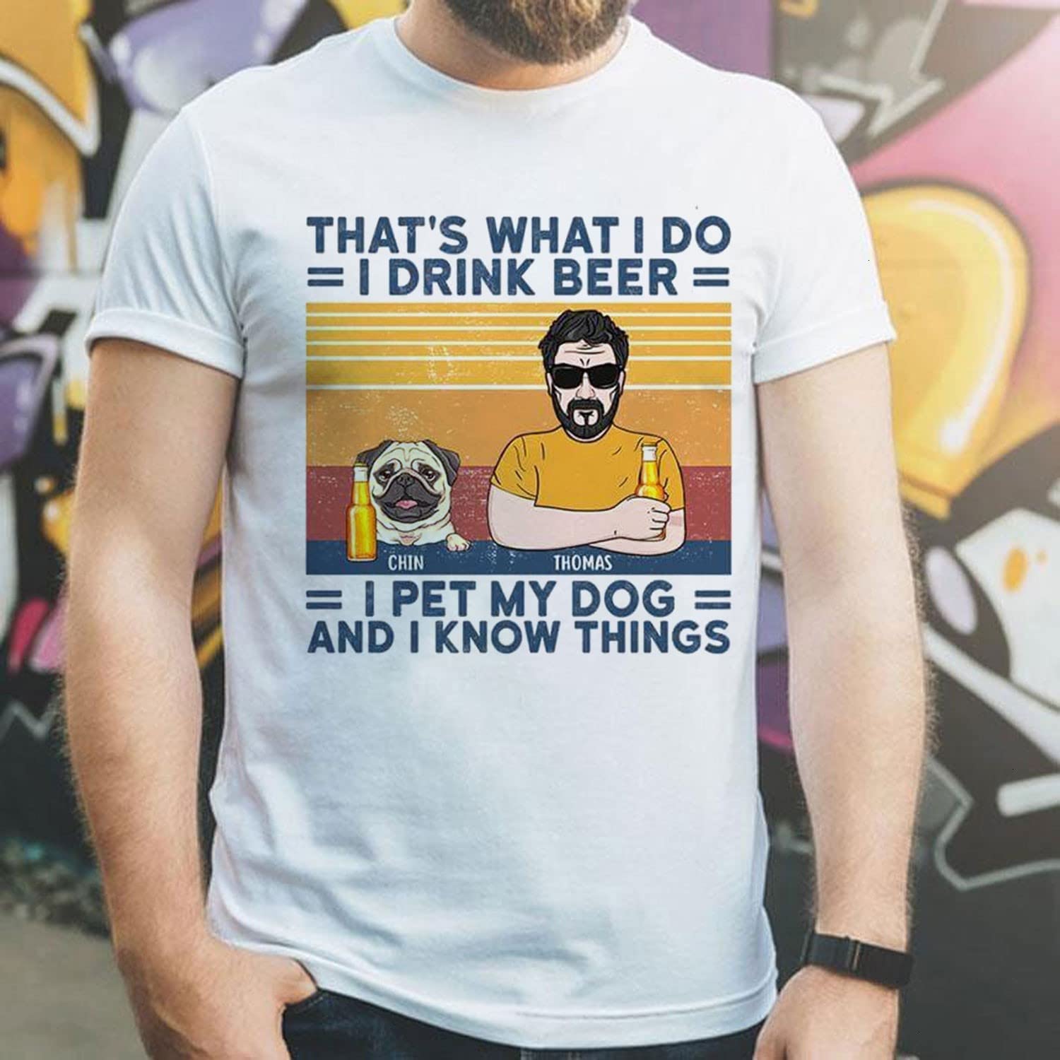 Personalized I Pet My Dog Puug 2022 Retro T-Shirt for Dog Lovers - Custom Dog Dad Gift, Funny Pet Owner Apparel - Perfect for Birthdays, Father's Day & Dog Walks