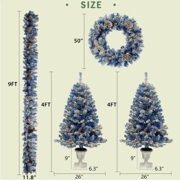 4ft Pre-Lit Artificial Christmas Tree - Flocked Pine with Warm White LED Lights for Home, Office & Holiday Decor