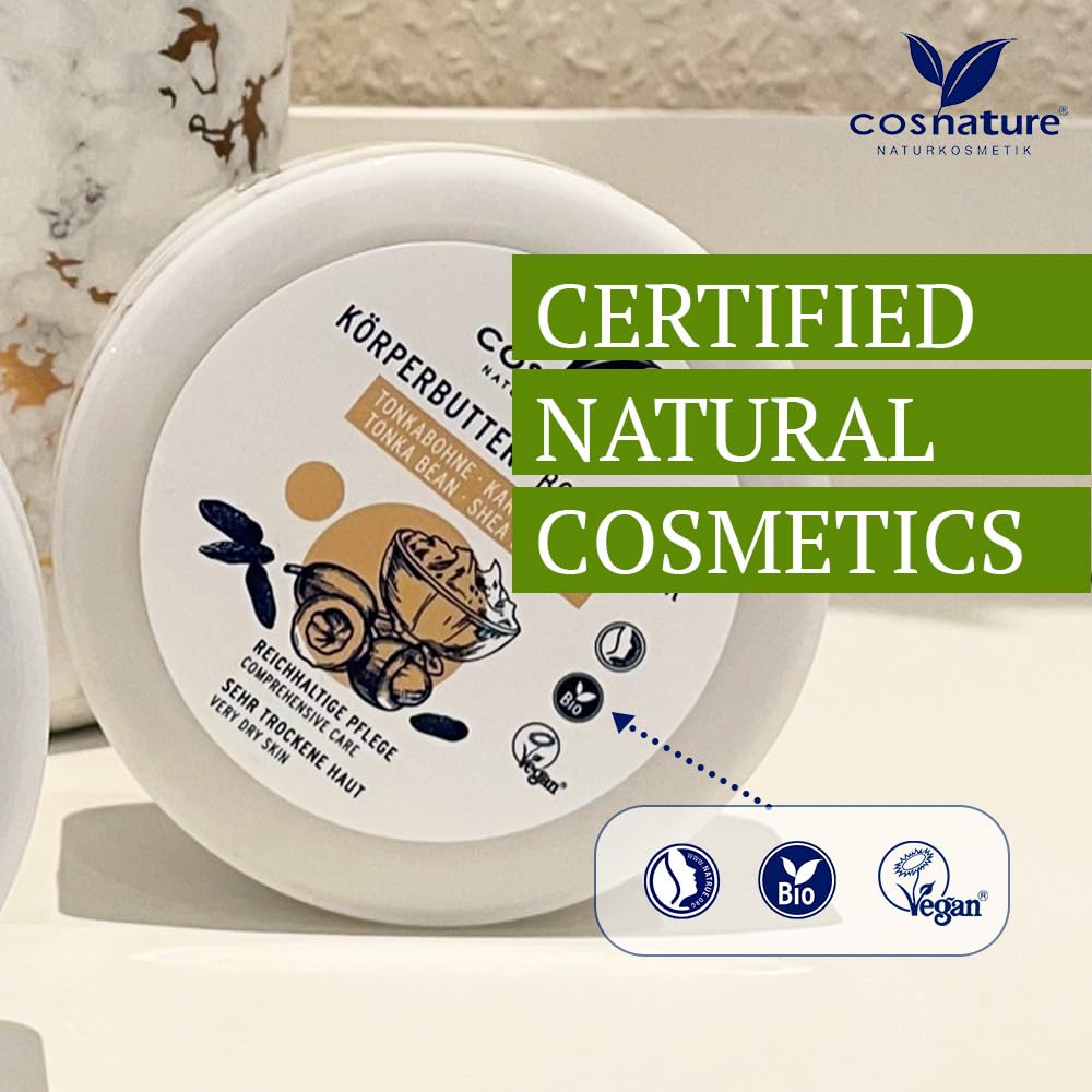 Cosnature Vegan Body Butter with Tonka Bean & Shea Butter - 200ml for Dry Skin, Moisturizing & Nourishing - Perfect for Daily Hydration & Spa Nights