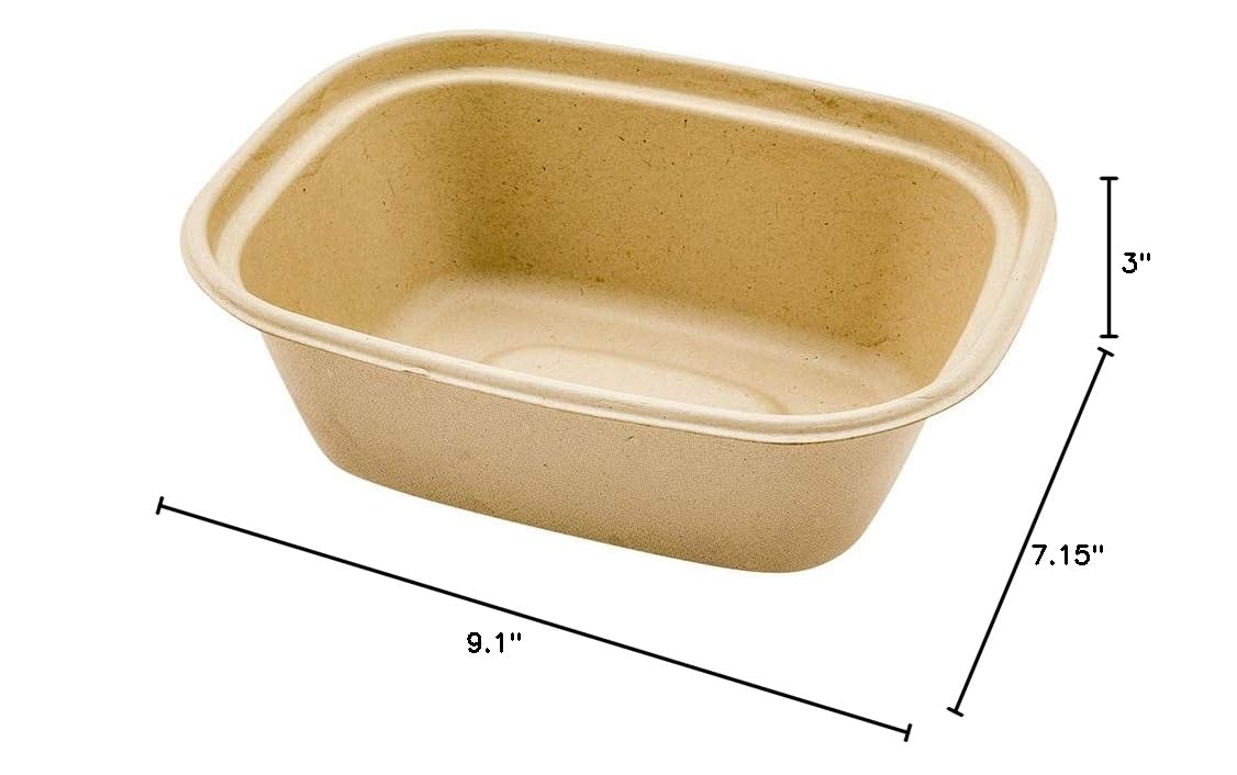 Eco-Friendly 60oz Bagasse Salad Plates - 100-Pack Grease-Resistant, Microwavable, Unbleached Pulp Containers with Reinforced Rim | Perfect for Restaurants, Catering, and Takeout Meals