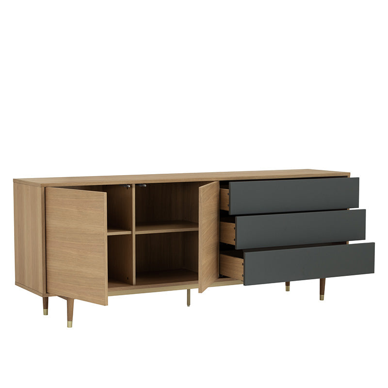 HOUSTON 200cm Sideboard Buffet Cabinet - Solid Oak & Grey Finish - Perfect for Dining Room Storage & Living Room Organization