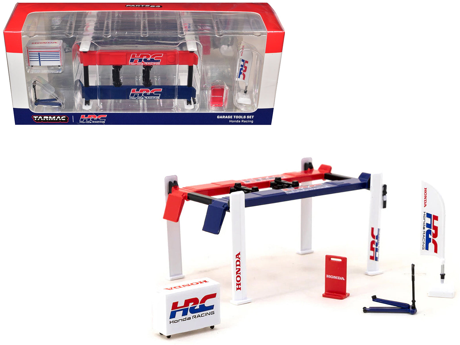 Tarmac Works 1/64 Scale Honda Racing Garage Tool Set - 5-Piece Model Car Accessory Kit with Decals for Diecast Collectors & DIY Scenes