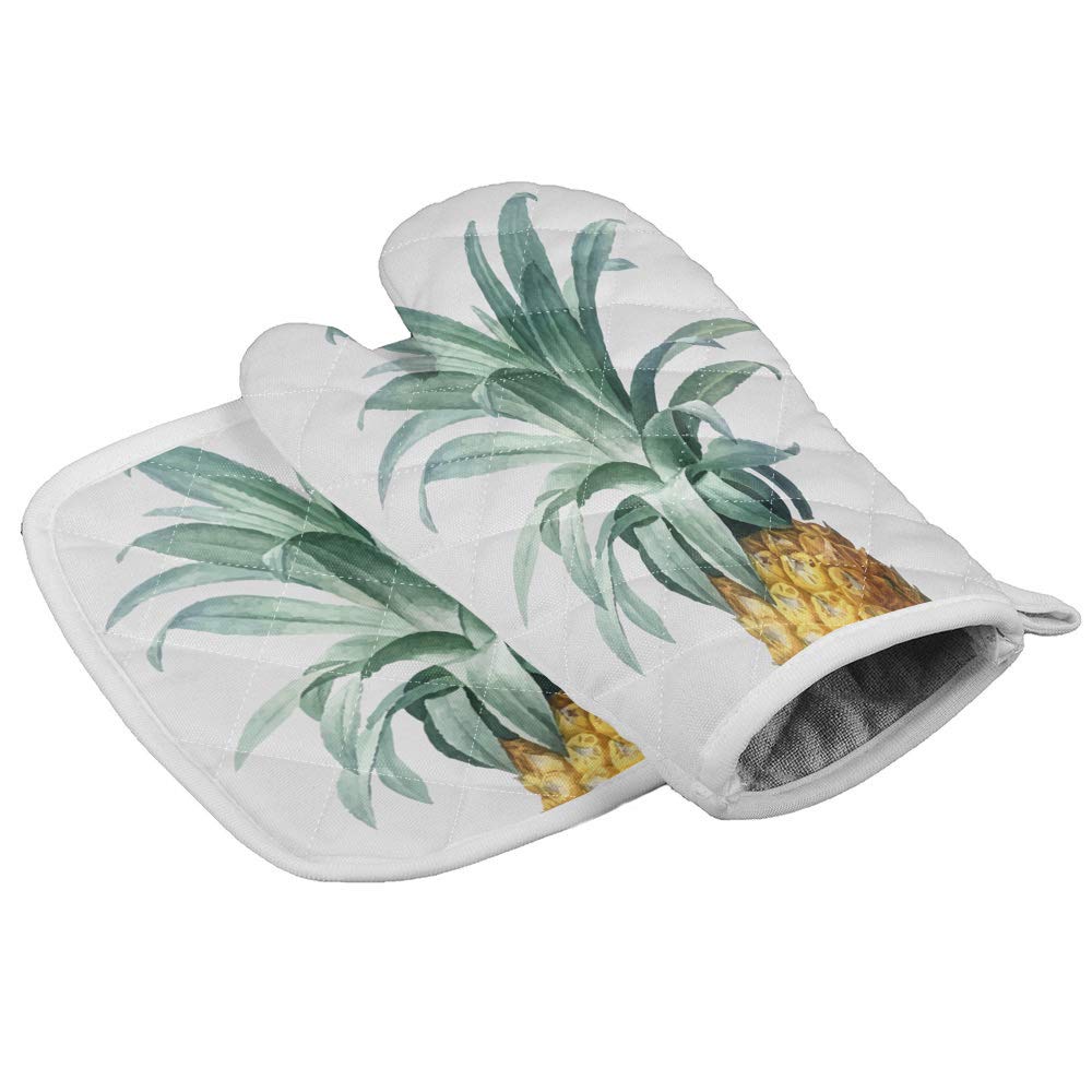 Heat Resistant Non-Slip Pineapple Oven Mitt & Pot Holder Set - Chic Kitchen Decor for Baking, BBQ, Grilling & Cooking - Tropical Fruit Themed Kitchen Accessories for Home & Outdoor Use