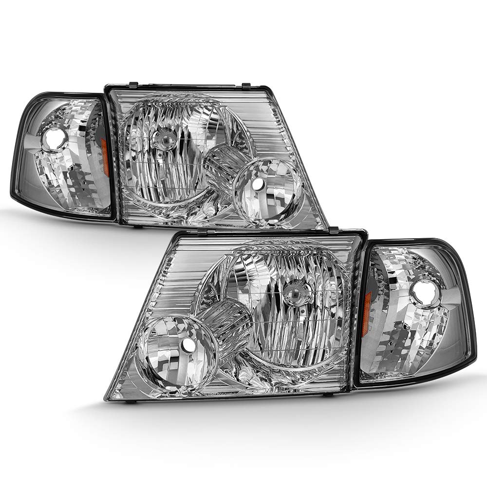 ACANII Chrome Headlights & Corner Signal Lights for 2002-2005 Ford Explorer - Driver & Passenger Side Replacement - Perfect for Night Driving & Off-Road Adventures