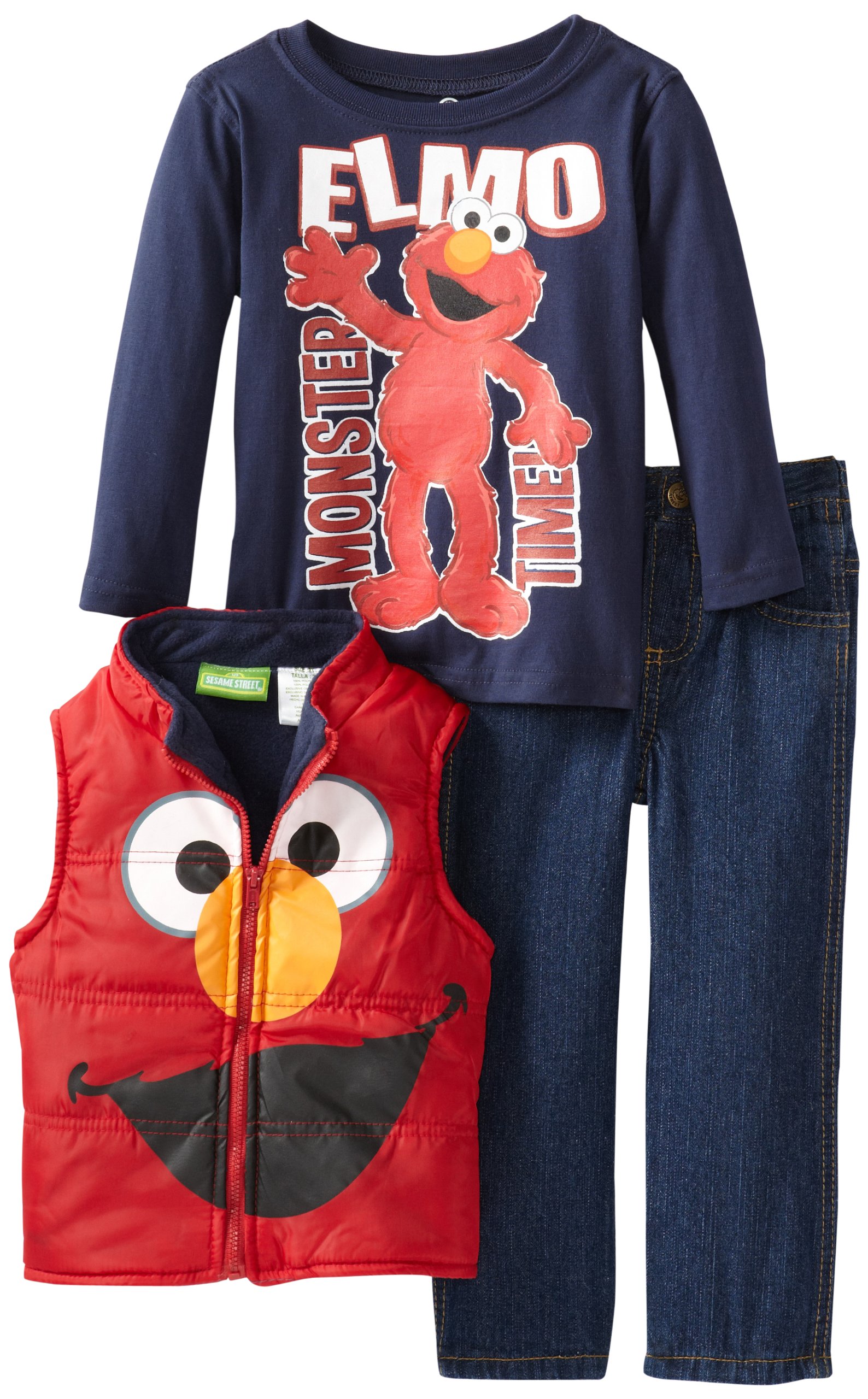 Sesame Street Boys' 3-Piece Elmo Monster Time Vest & Pants Set - Cute Toddler Outfit for Birthday Parties, Holidays & Preschool Play