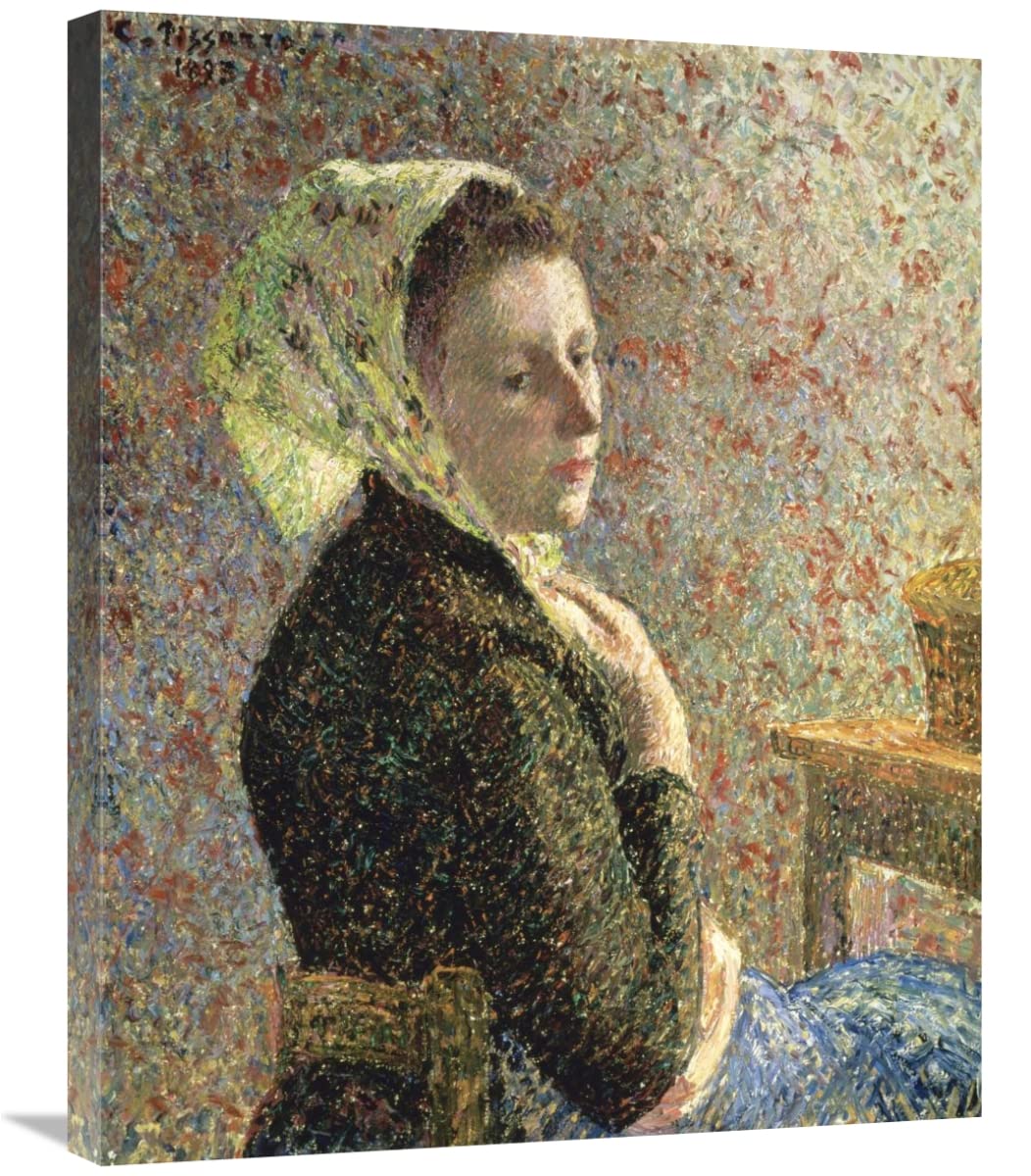 30 in. Woman with Green Scarf Art Print - Camille Pissarro Reproduction | Vintage Impressionist Wall Art for Living Room, Bedroom & Office Decor