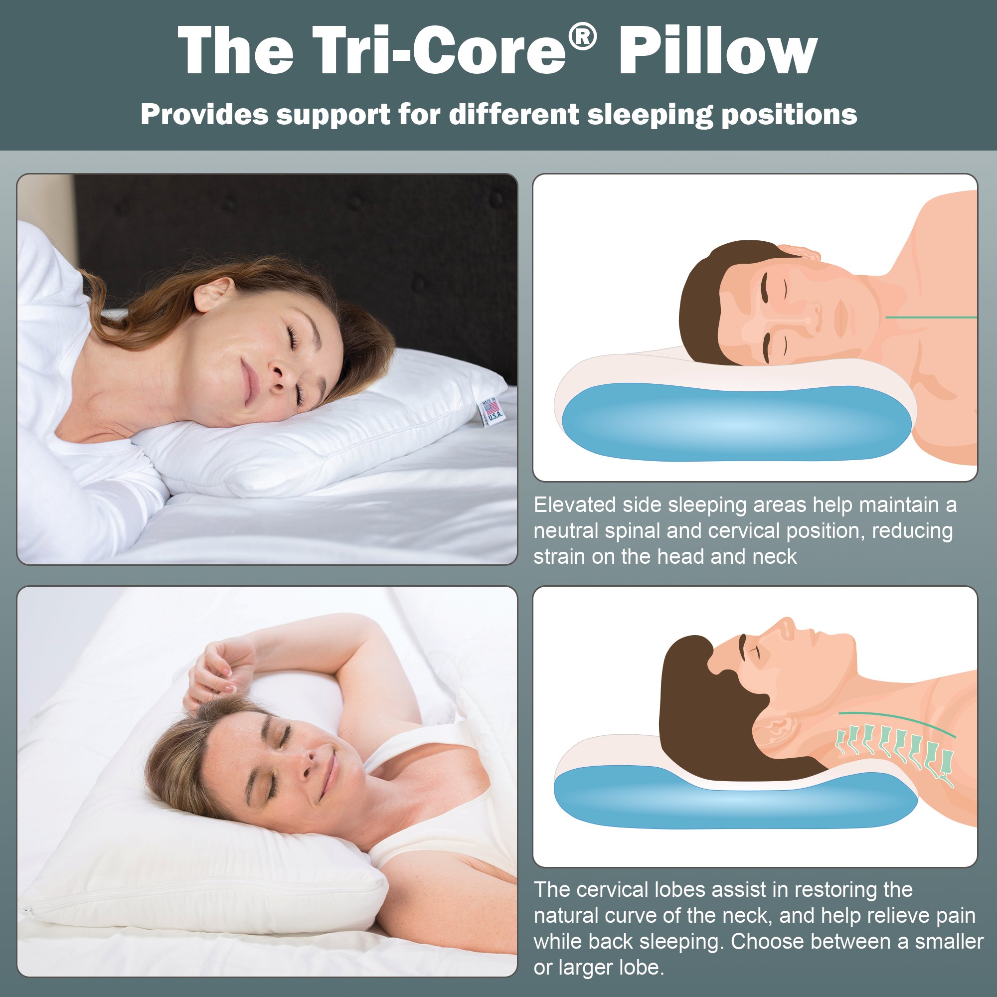 Tri Core Water Pillow for Neck Pain Relief - Adjustable Cervical Support Pillow with Cooling Gel - Ideal for Side, Back & Stomach Sleepers - Perfect for Home, Travel & Office Use