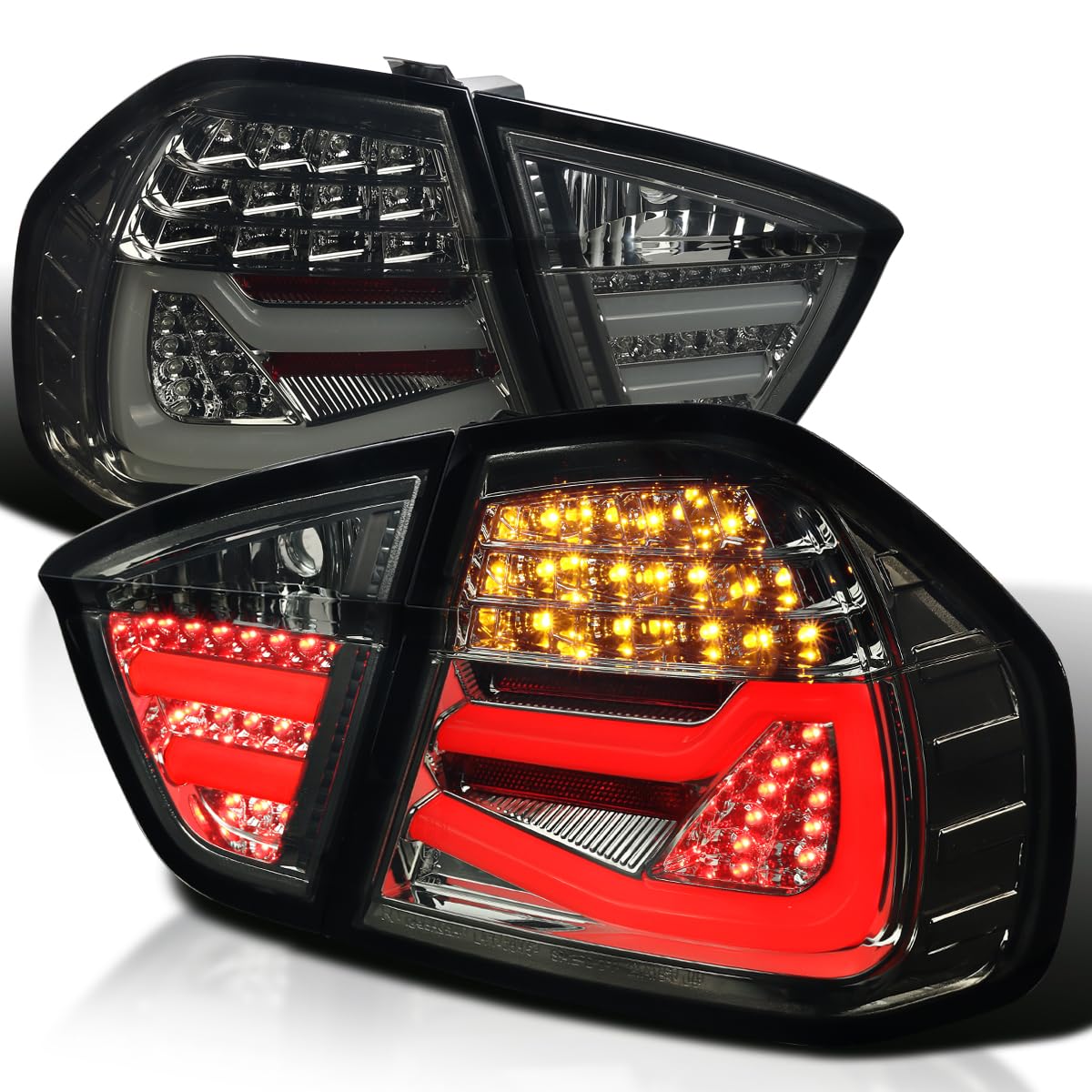 Spec-D Tuning Smoke LED Tube Tail Lights for 2005-2008 BMW E90 3-Series Sedan - Left & Right Pair Assembly - Enhanced Night Visibility & Style Upgrade for Street & Show Cars