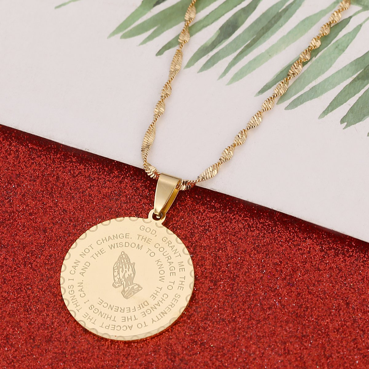 Christian Prayer Jewelry - Bible Verse Coin Medal with Praying Hands - Inspirational Lord's Prayer Necklace for Women & Men - Perfect for Daily Worship, Church Services & Spiritual Gifts