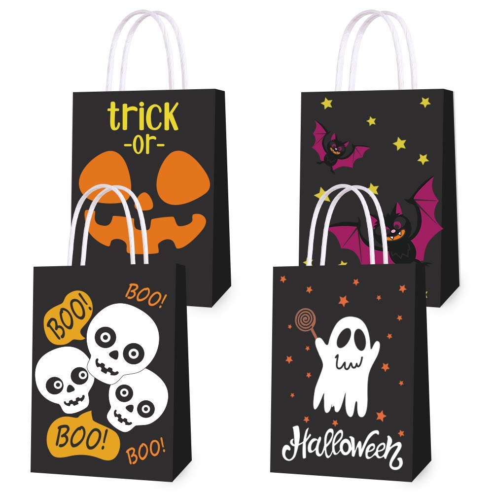 16 PCS Halloween Treat Bags for Kids - Glow in The Dark Trick or Treat Candy Bags with Handles - Perfect for Halloween Parties, School Events & Neighborhood Trick-or-Treating
