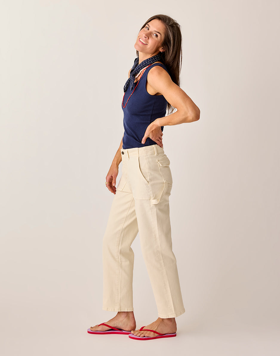 Corey Denim Pants for Women - High Waisted Stretch Jeans in Ecru | Comfortable & Stylish for Casual Wear, Office & Date Nights