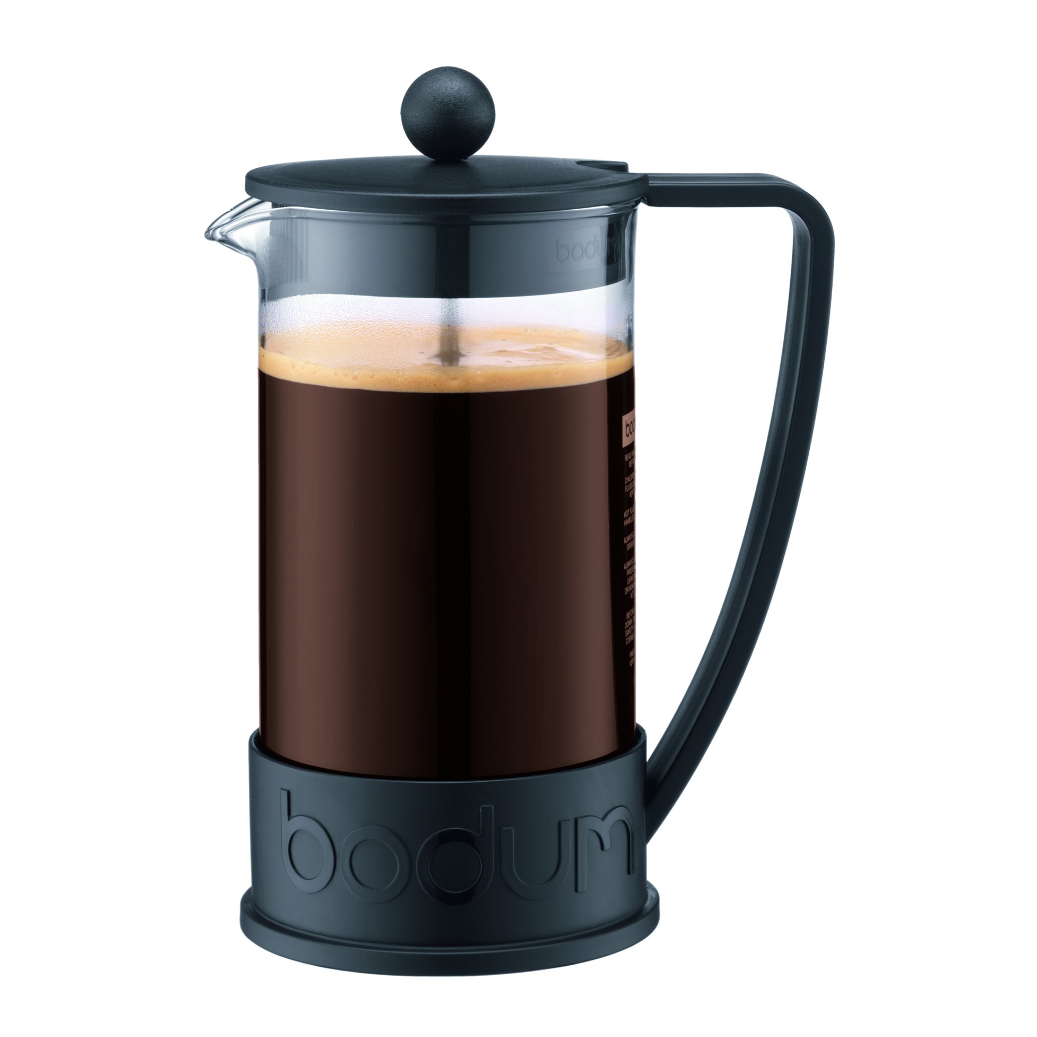 Bodum 34oz Brazil French Press Coffee Maker - High-Heat Borosilicate Glass, Durable & Stylish Black Design - Made in Portugal - Perfect for Home, Office & Camping Coffee Brewing