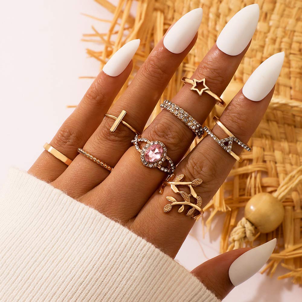 Vintage Gold & Silver Stackable Open Rings Set - Rhinestone Crystal Knuckle Rings for Men & Women (8pcs) - Perfect for Layering, Daily Wear & Boho Fashion Accessories