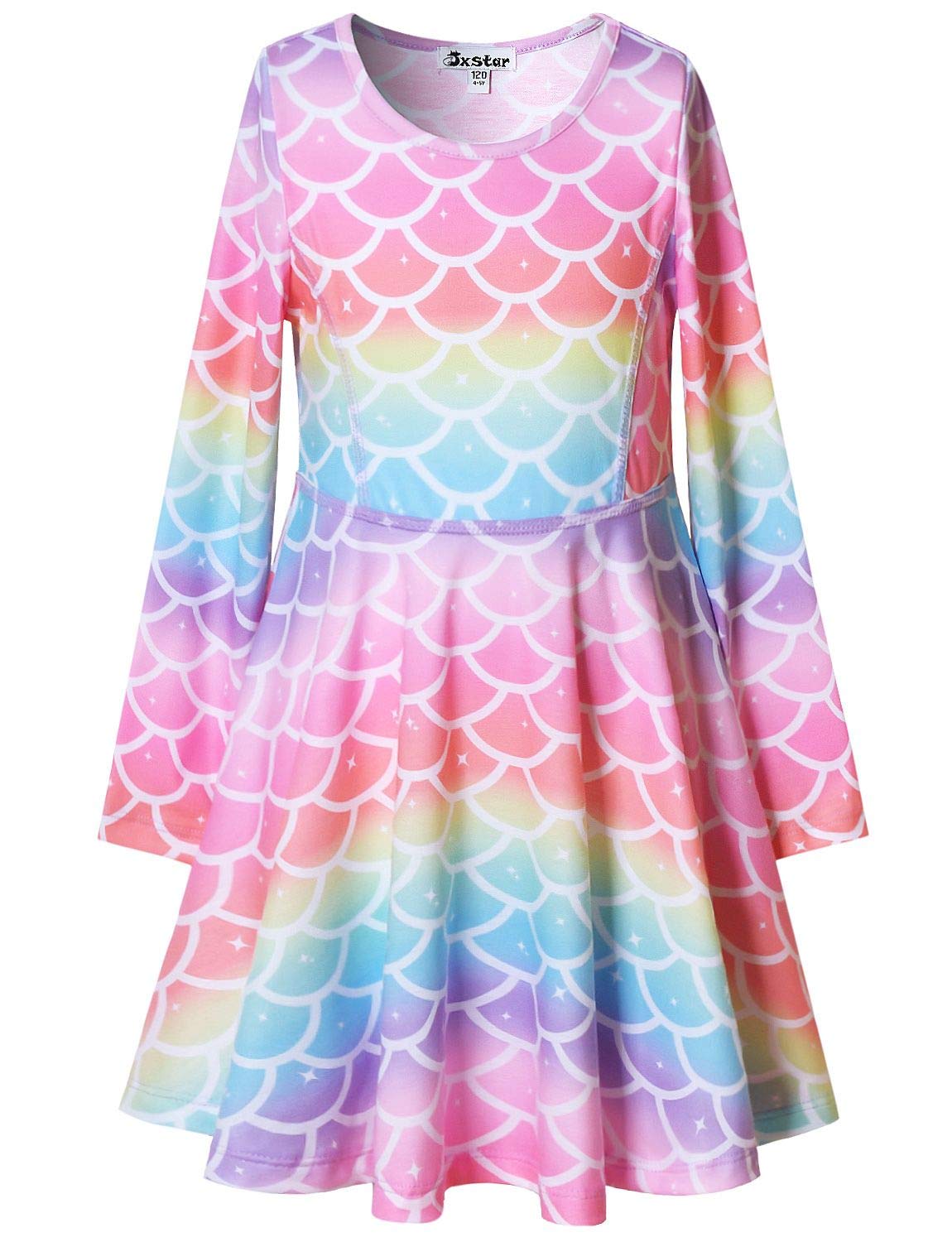 Jxstar Girls Long Sleeve Cotton Dress for Kids - Soft & Comfortable Fall Winter Swing Twirl Outfit - Perfect for School, Parties, and Holiday Gatherings