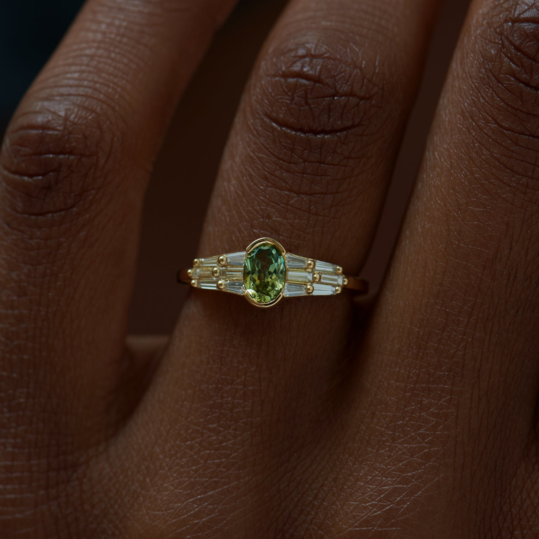 Exquisite Parti Sapphire Engagement Ring with Tapered Diamond Accents - Unique Handcrafted Jewelry for Proposals & Special Occasions