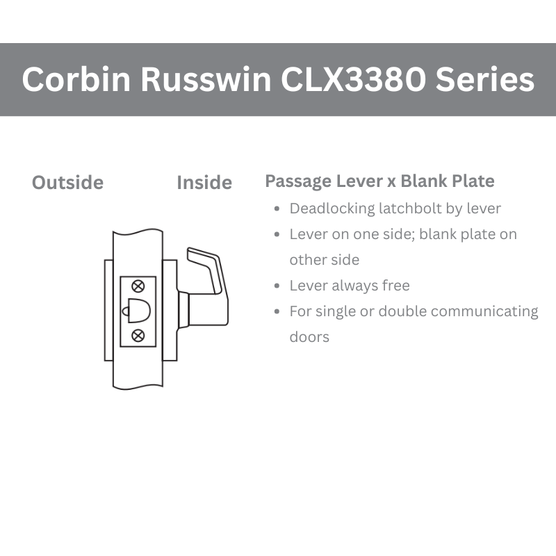 Corbin Russwin CLX3380 123D Cylindrical Lock - Passage Lever with Blank Plate, Decorative Non-Keyed Lever for Interior Doors | Secure Home & Office Access Solution