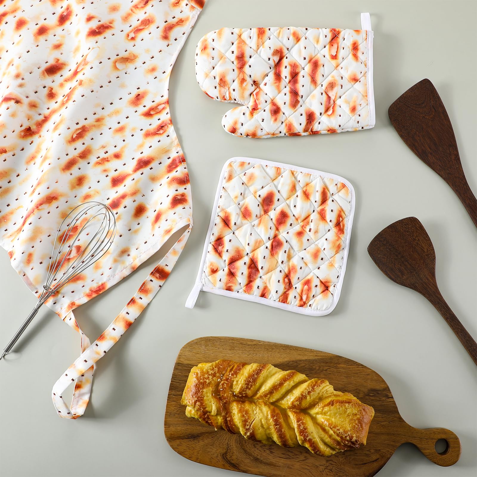 **Premium Passover Kitchen Accessories Set - Kosher Cooking Apron, Heat-Resistant Pot Holder & Oven Mitt - Perfect Passover Seder Gifts for Jewish Holidays (Matzah Baking & Traditional Meals)**    *(Use for: Passover meal preparation, Seder table setting, kosher cooking, matzah baking, holiday gifting & family gatherings)*