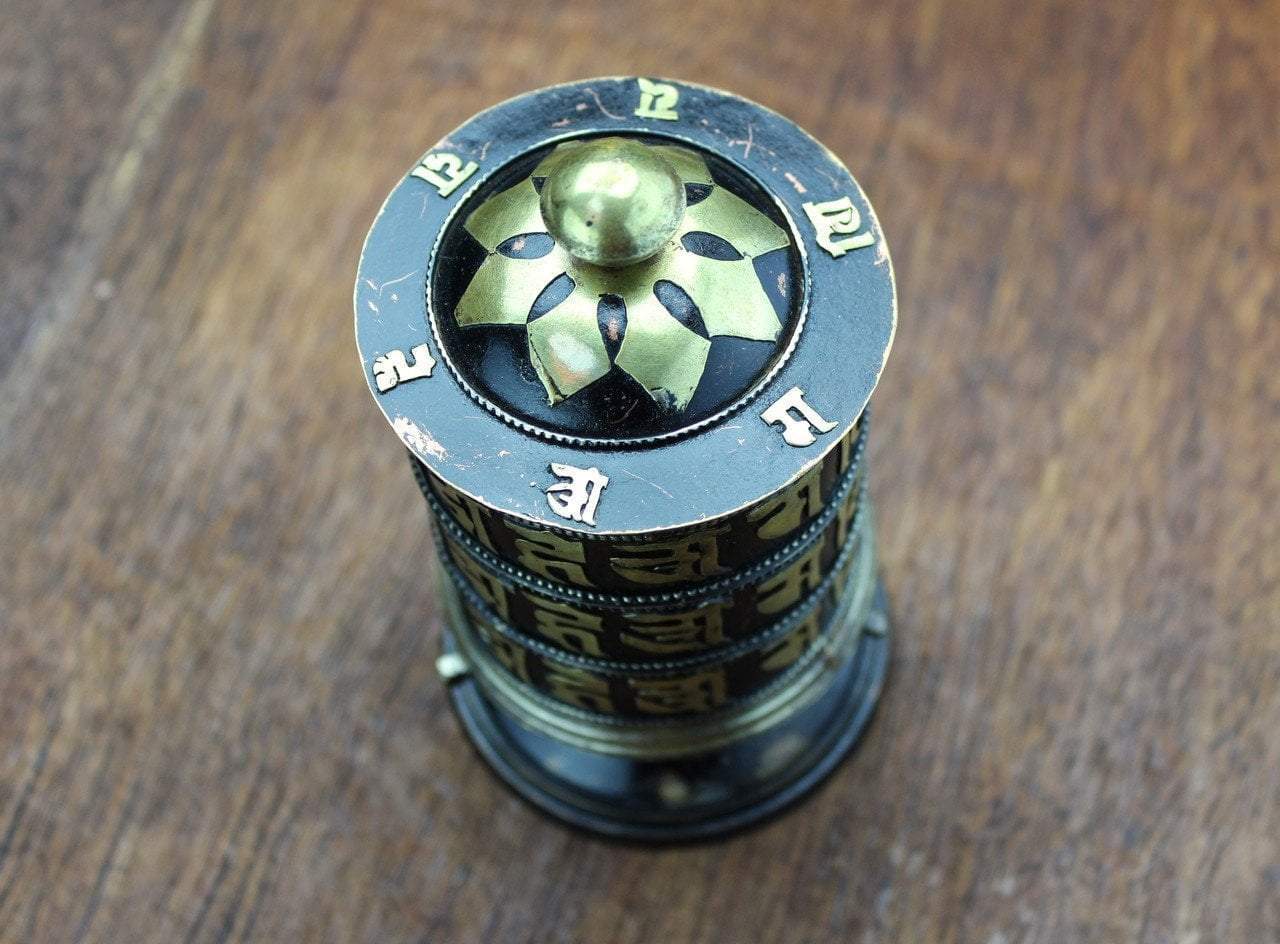 3 Line Copper OM Mani Padme Tibetan Prayer Wheel - Handheld Meditation & Spiritual Ritual Tool for Home Altar, Yoga Studio & Buddhist Practice