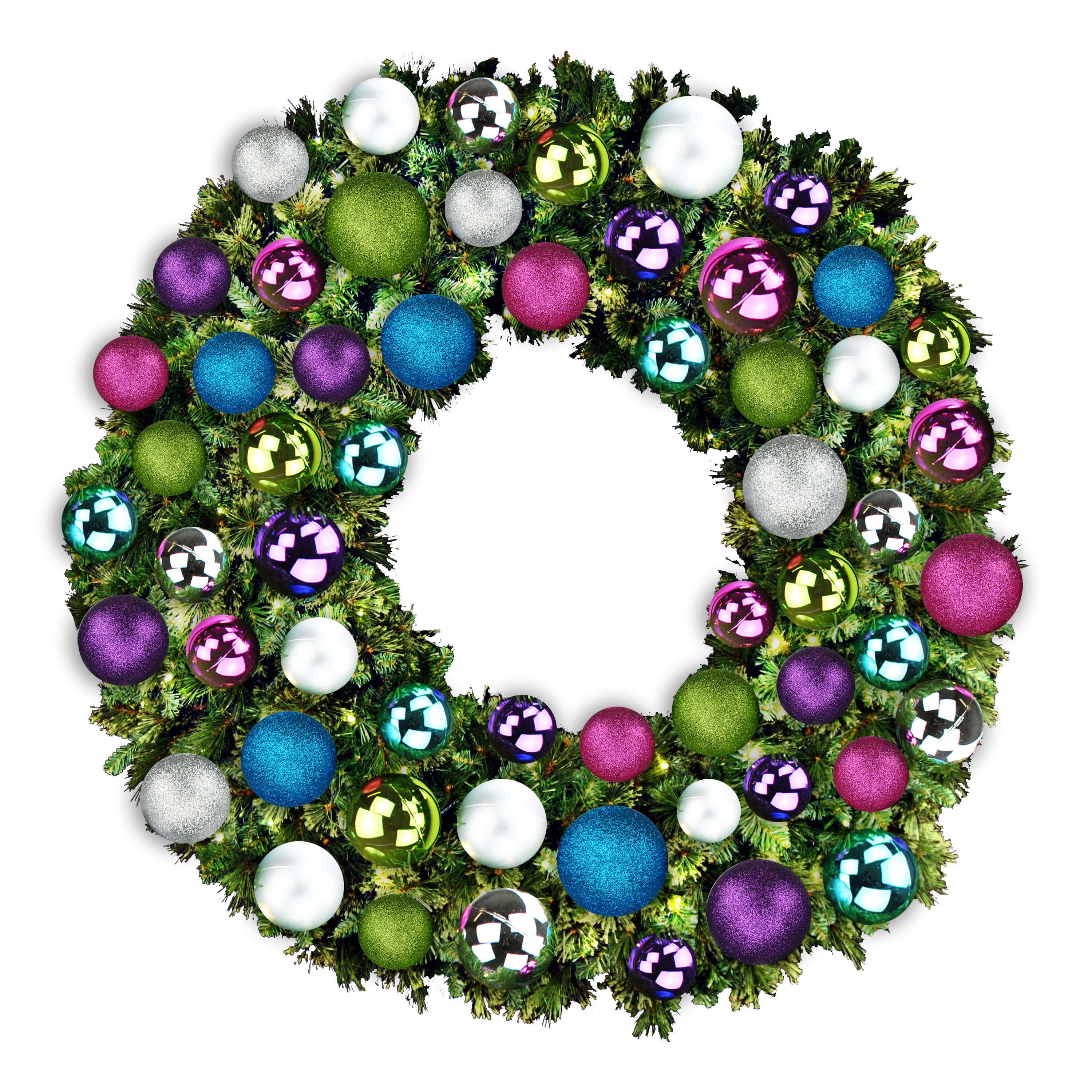 5' Mixed Blend Pine Wreath with Warm White LED Lights & Victorian Ornaments - Perfect for Christmas Decor, Holiday Home, Fireplace & Front Door Decoration