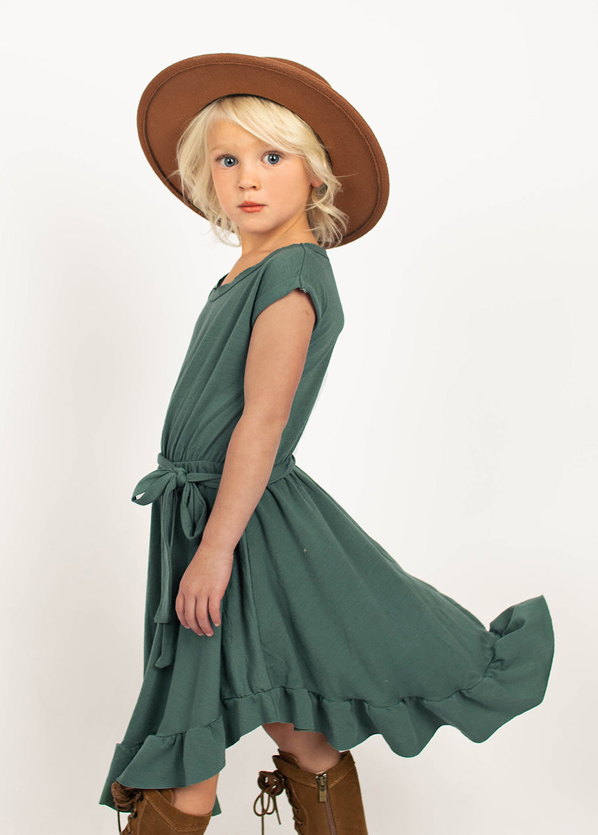 Amoura Deep Teal Dress for Women - Elegant Flowy Midi Dress with V-Neck & Ruffle Sleeves - Perfect for Weddings, Parties & Date Nights