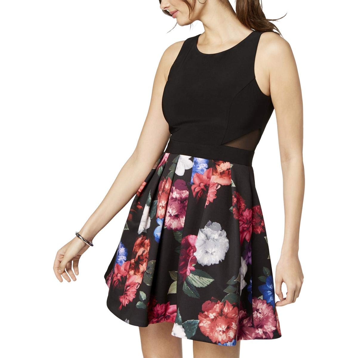 Xscape Women's Illusion Floral Party Dress - Black Size 12 | Elegant Evening Gown for Cocktail Parties, Weddings & Special Occasions