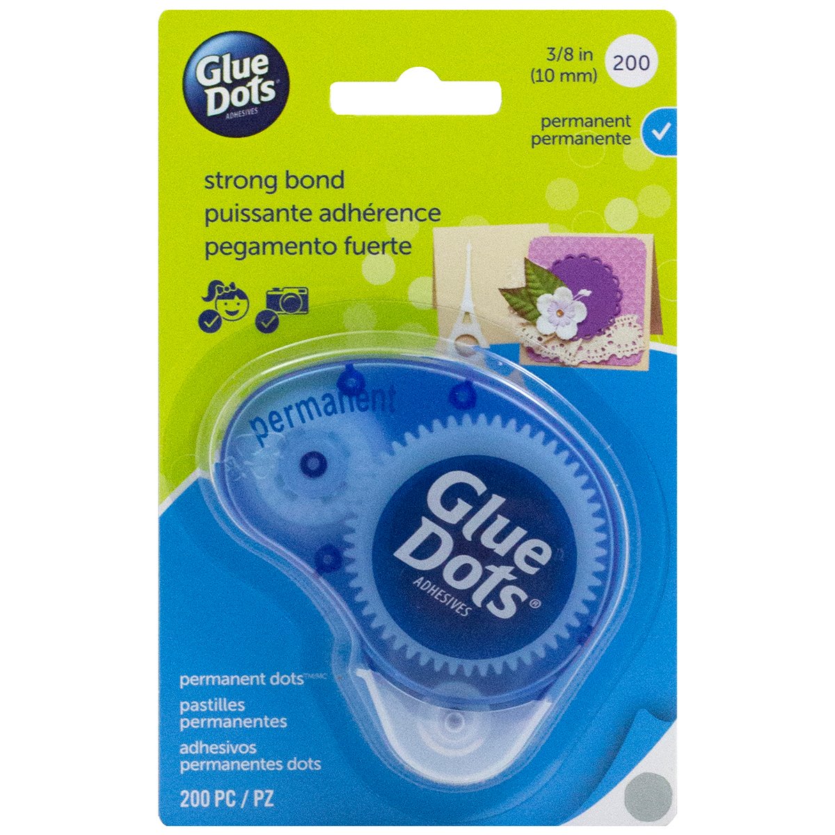Glue Dots 3/8 Inch Permanent Adhesive Dots - 200 Clear Dots per Pack (3-Pack) - Strong Removable Bond for Crafts, Photos, School Projects & Home Decor
