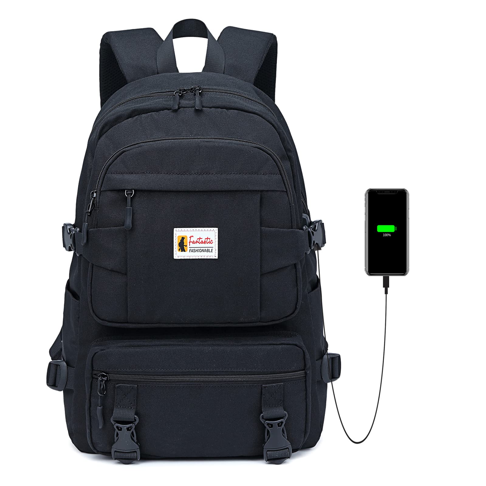 OZUKO Waterproof Lightweight Laptop Backpack for Women & Men - School Bookbag with USB Charging Port, Durable College Backpack for Travel, Work & Daily Use (Black) | Perfect for Commuting, Business Trips & Student Life
