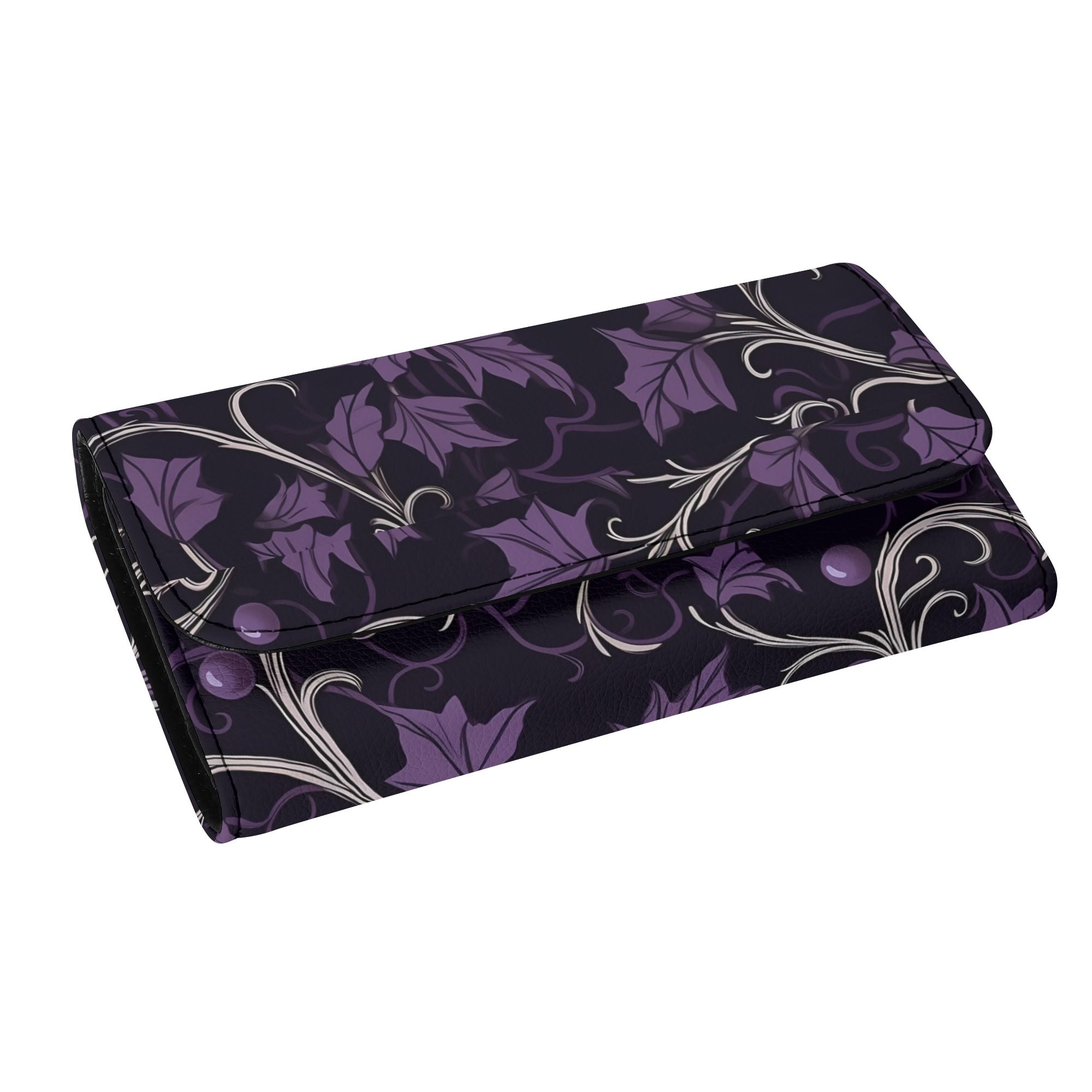 Purple Forest Genuine Leather Trifold Clutch Wallet for Women - Stylish & Compact Wallet for Everyday Use, Travel, and Parties