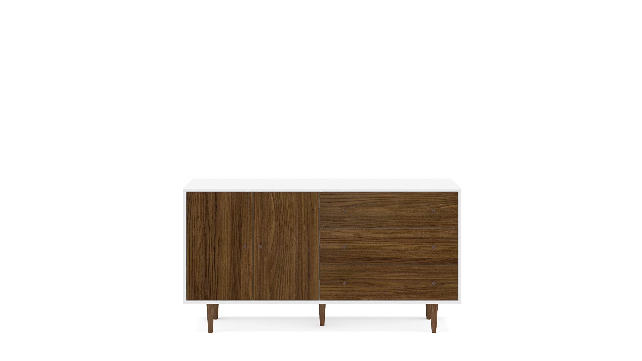 Polifurniture Pasadena Sideboard Buffet - White & Dark Brown Modern Dining Room Storage Cabinet - Perfect for Dining Room, Living Room & Entryway Organization