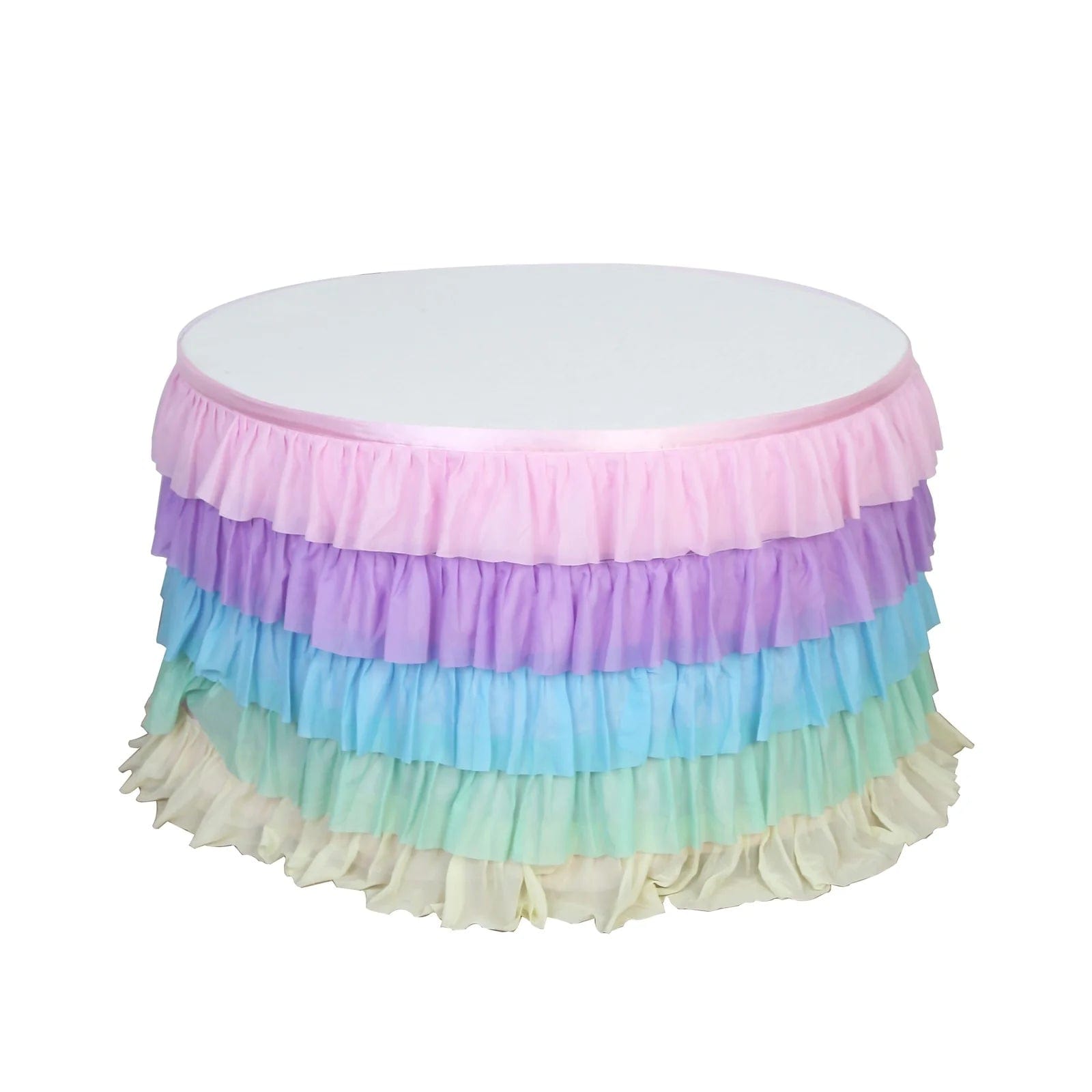 14 ft Chiffon 5 Tier Ruffled Tutu Table Skirt with Satin Backing - Elegant Party Decor for Weddings, Baby Showers & Banquets