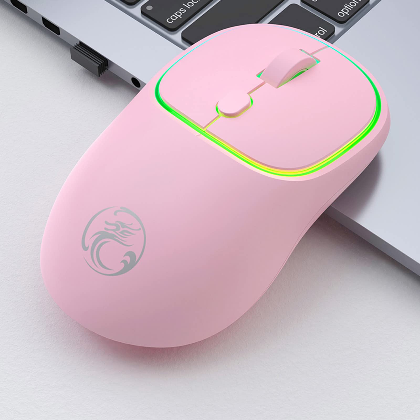 Wireless Bluetooth Mouse with LED Lights - 2.4G Silent USB Mouse for Laptop & Desktop, Portable Computer Mouse with USB Receiver - Perfect for Gaming, Office Work & Travel Use