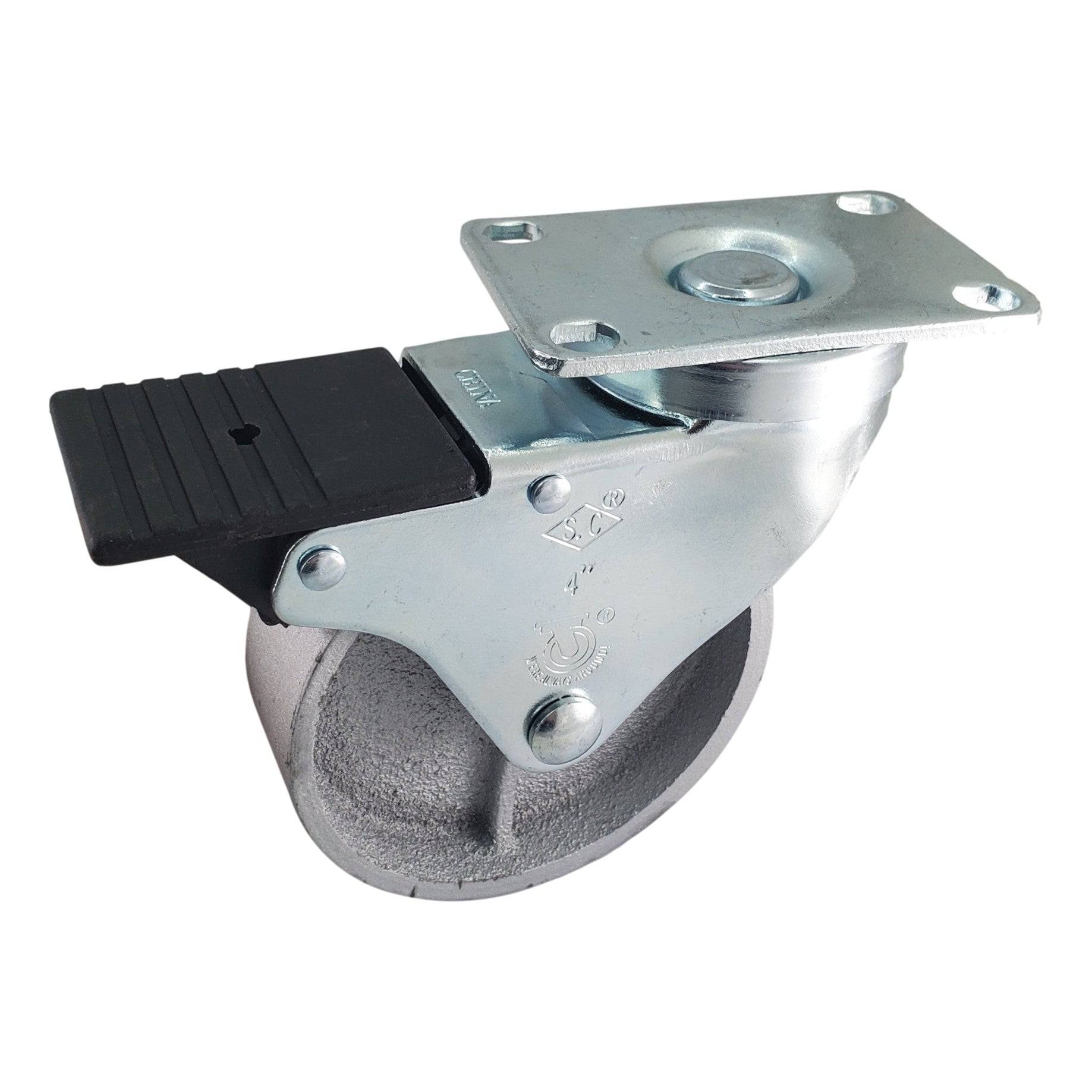 4 Pack 1-1/4 Inch Semi Steel Swivel Casters with Total Lock Brake - Heavy Duty 300 lbs Capacity - Ideal for Carts, Workbenches, and Industrial Equipment