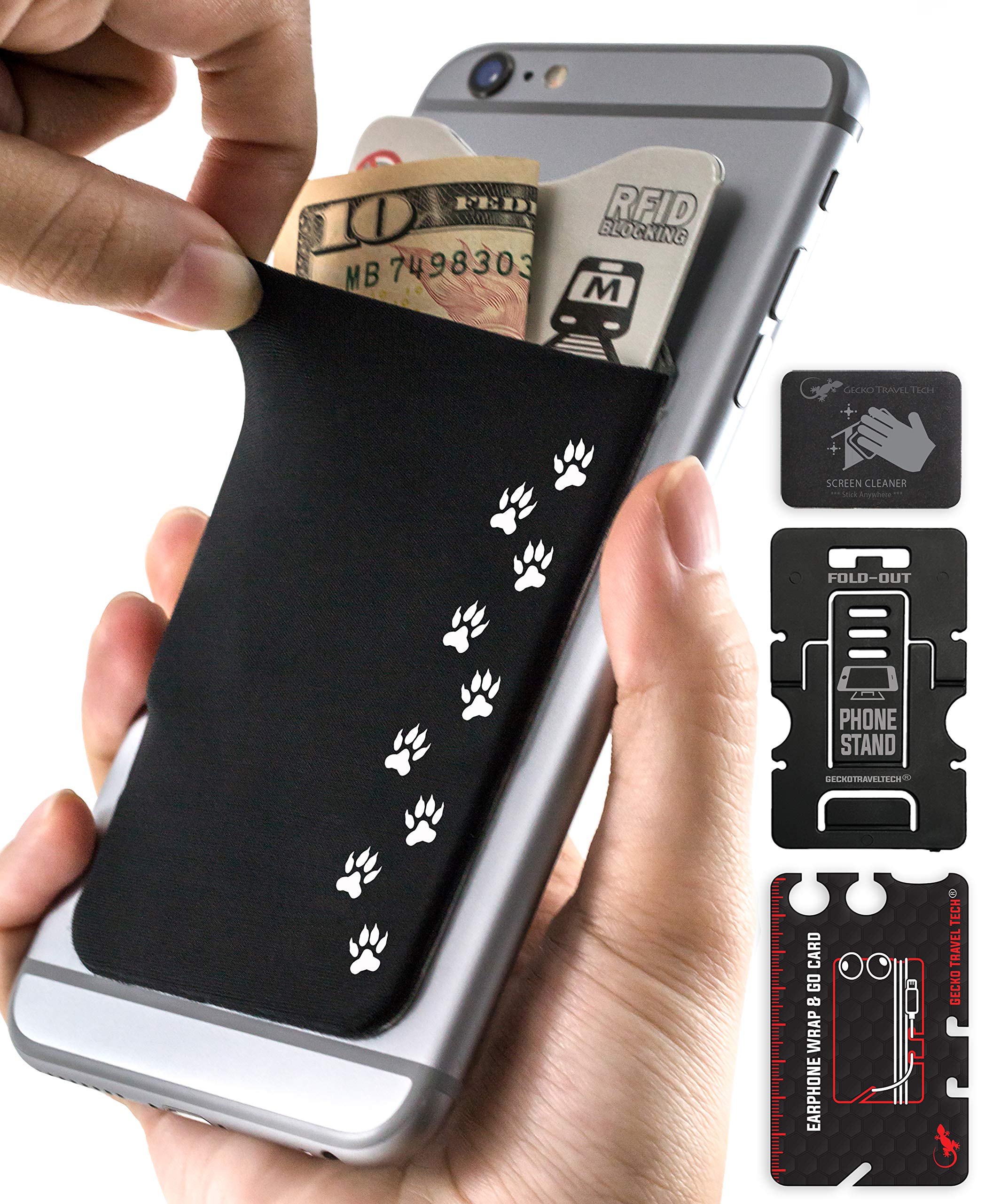 Gecko Adhesive Phone Wallet - Stick-On Lycra Card Holder for iPhone & Samsung - Slim RFID-Blocking Pouch for Credit Cards, Cash & ID - Perfect for Gym, Travel & Everyday Use