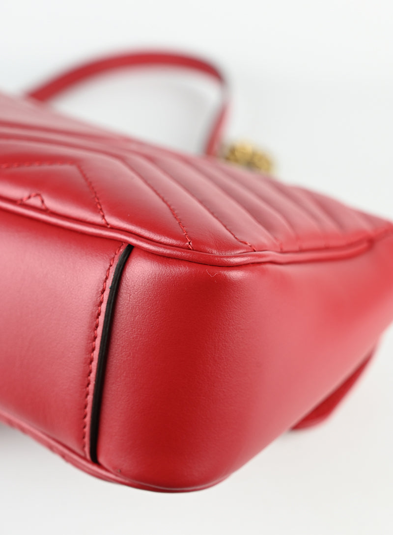 Gucci Marmont Small Leather Shoulder Bag in Red - Elegant Crossbody Purse for Women, Perfect for Date Night & Evening Events