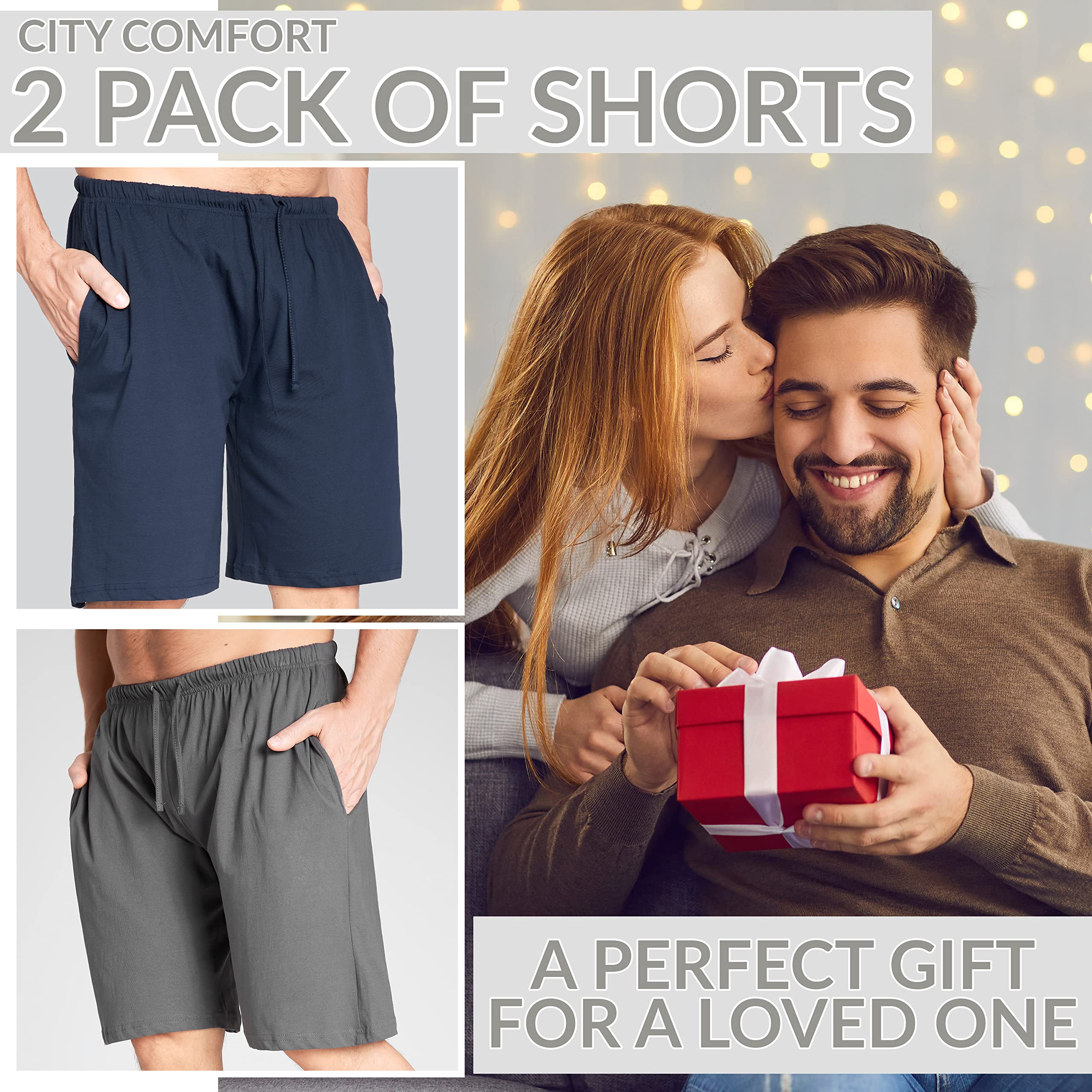 Men's Cotton Sleep Shorts with Pockets - Soft Lounge Pajama Shorts 2-Pack for Home Relaxation & Summer Nights