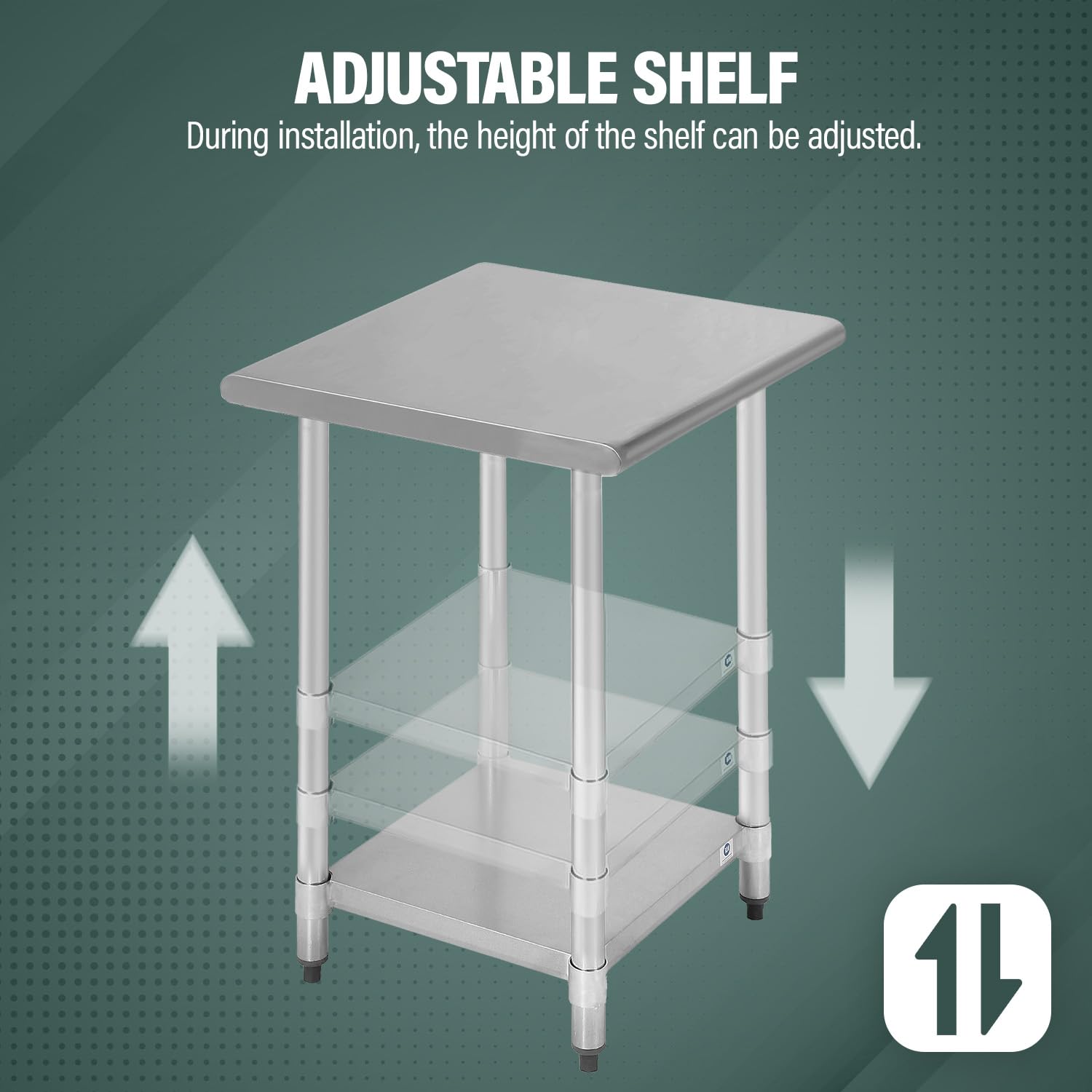 24x24 Inch NSF Certified Stainless Steel Commercial Kitchen Work Table with Undershelf & Adjustable Galvanized Legs - Heavy Duty Food Prep Table for Restaurants, Catering, and Home Kitchens