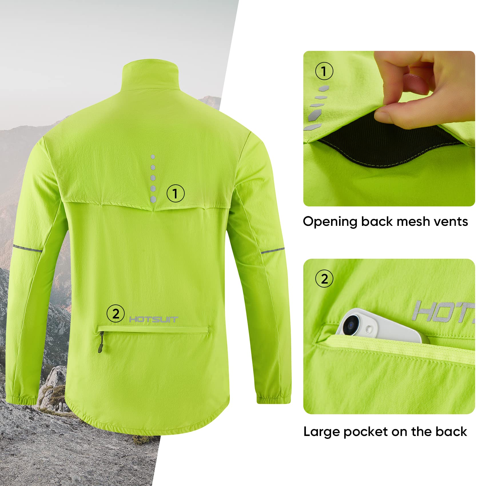 HOTSUIT Men's Waterproof Cycling Rain Jacket - Breathable Running Windbreaker for Biking & Outdoor Sports - Perfect for Rainy Day Commuting & Mountain Biking