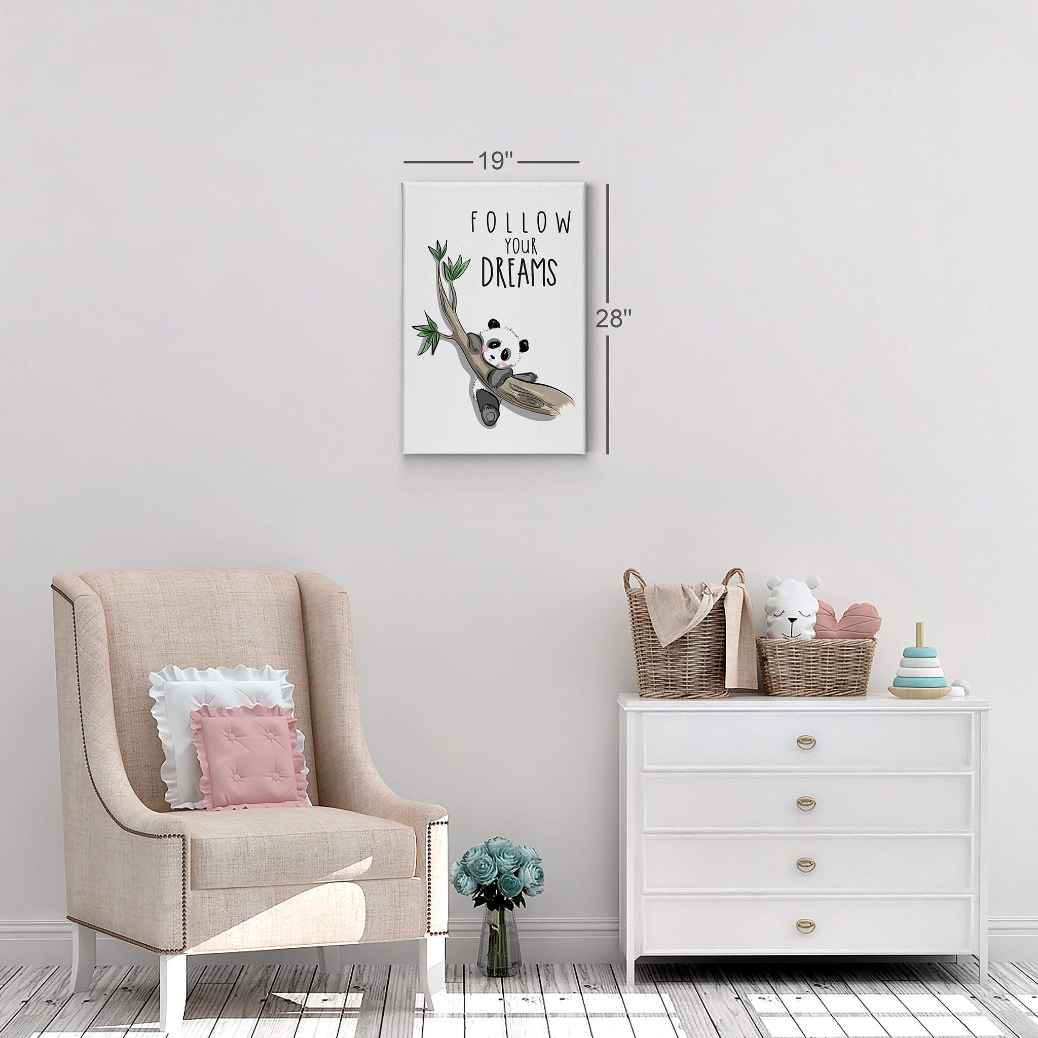 Panda Follow Your Dreams Quote Wall Art - Inspirational Canvas Print for Kids Room, Nursery & Baby Room Decor - Ready to Hang 36x24 - Made in USA | Perfect for Bedrooms, Playrooms & Gift Ideas